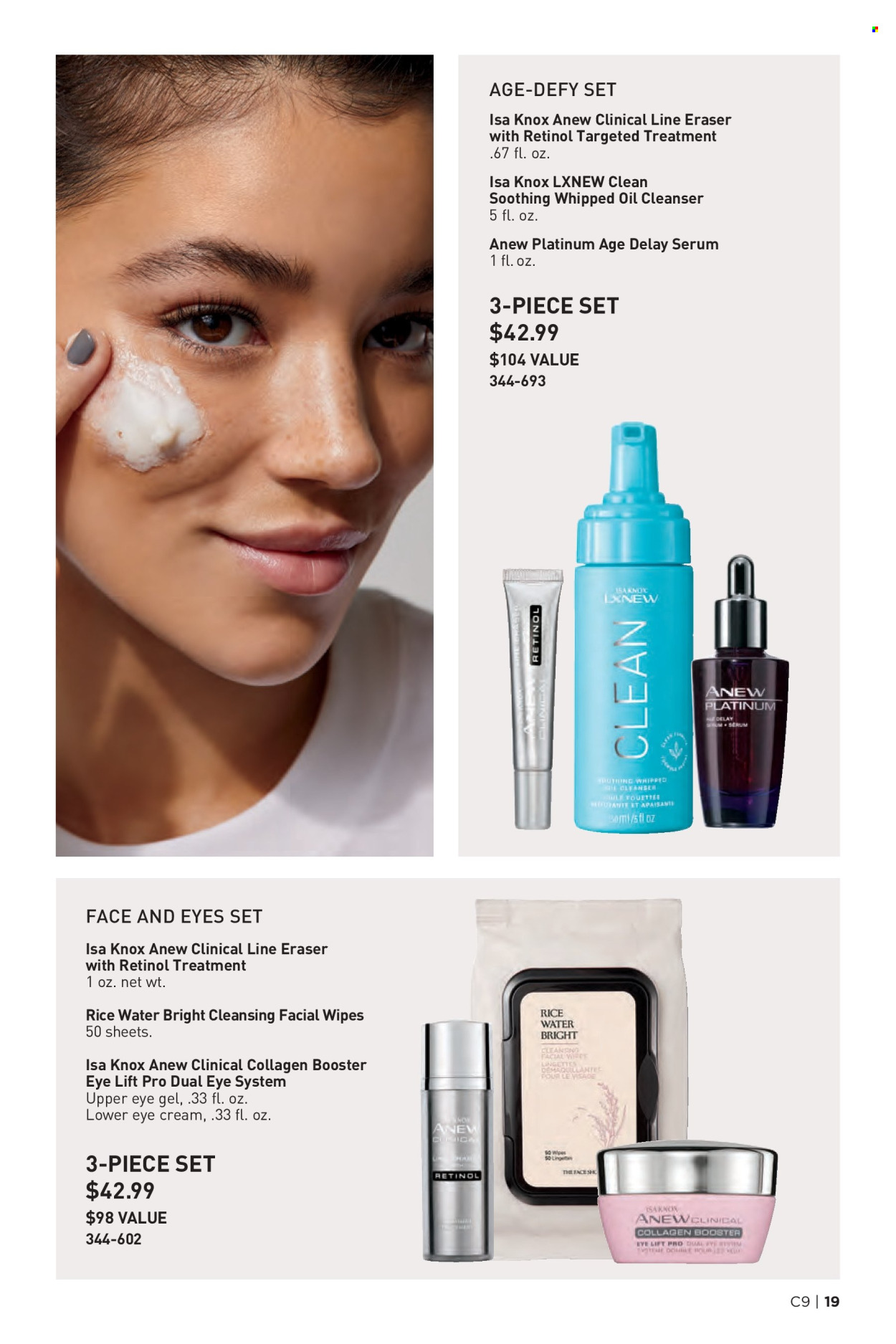 thumbnail - Avon Flyer - 04/24/2024 - 05/07/2024 - Sales products - cleansing wipes, wipes, Anew, cleanser, eye gel, serum, eye cream, skin care product, Line Eraser, eraser. Page 19.