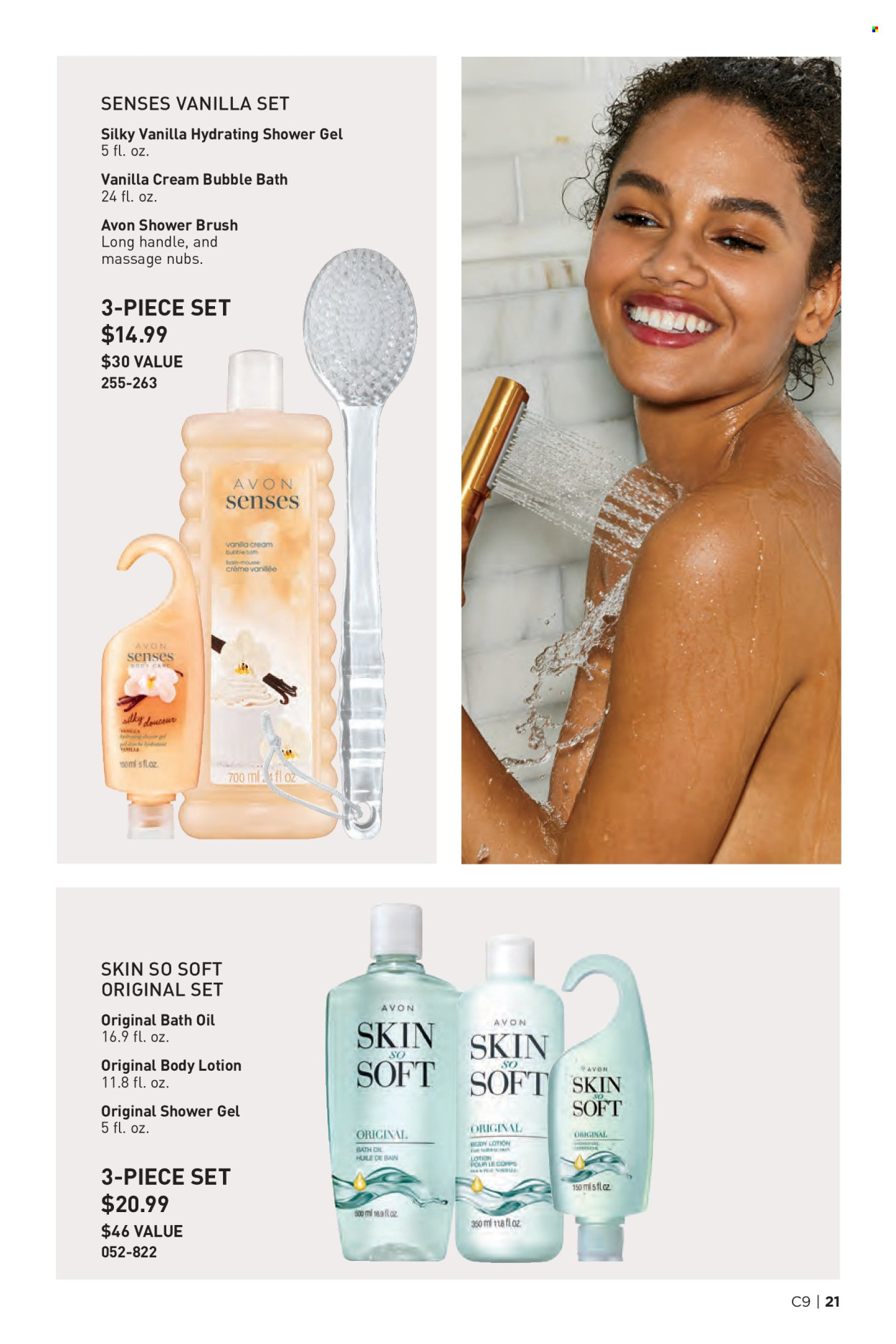 thumbnail - Avon Flyer - 04/24/2024 - 05/07/2024 - Sales products - bath oil, bubble bath, shower gel, Avon, Skin So Soft, mousse, body lotion, brush. Page 21.