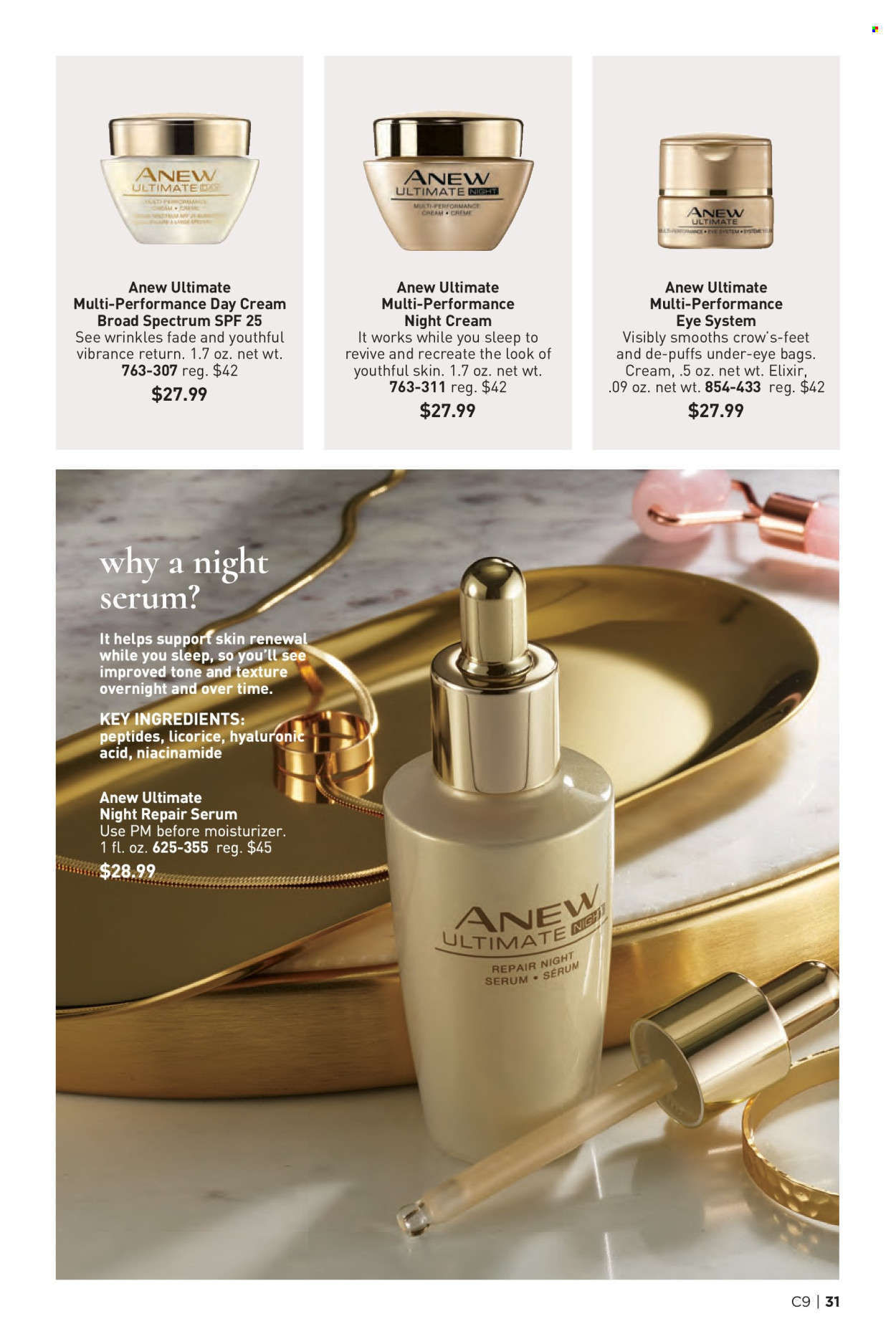 thumbnail - Avon Flyer - 04/24/2024 - 05/07/2024 - Sales products - Anew, day cream, moisturizer, serum, night cream, Niacinamide. Page 31.