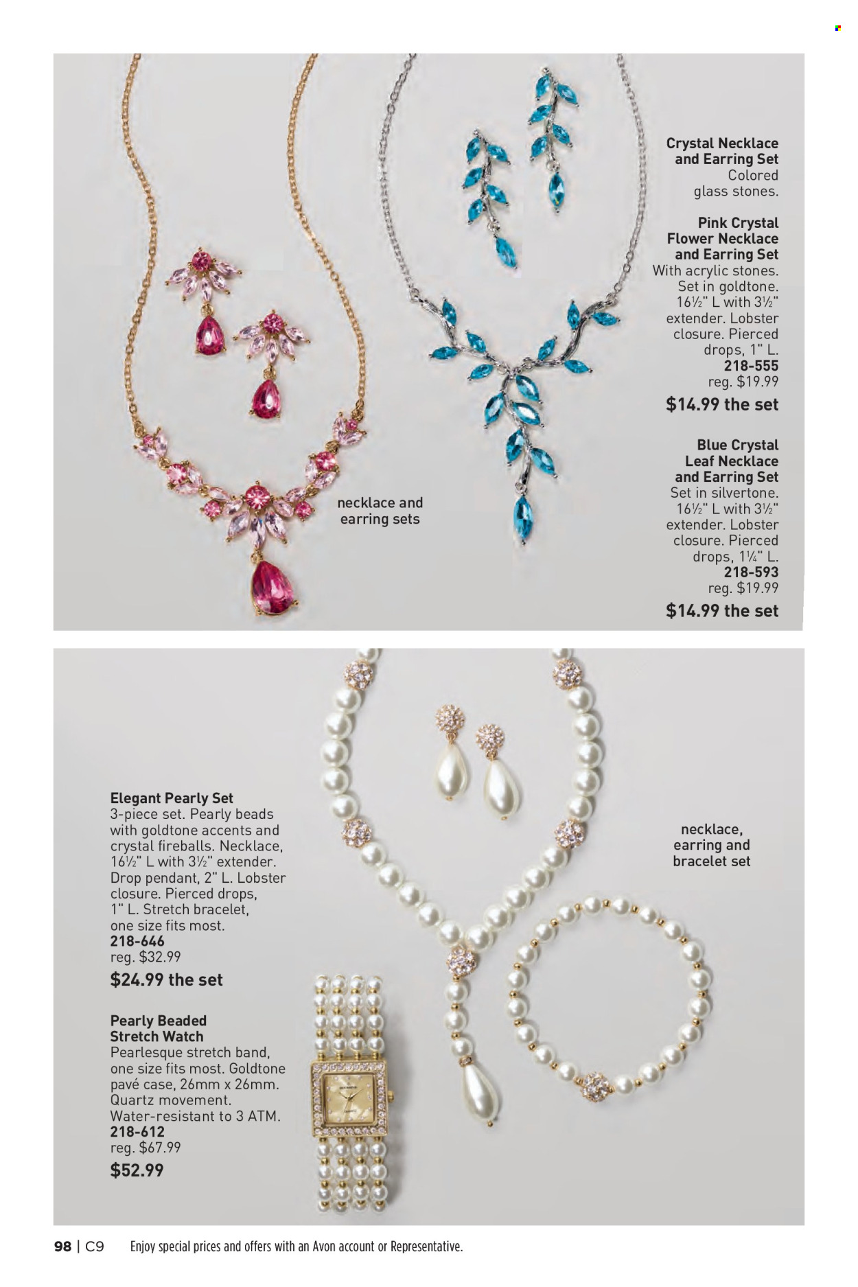 thumbnail - Avon Flyer - 04/24/2024 - 05/07/2024 - Sales products - Avon, bracelet, earrings, necklace, watch, pendant. Page 98.