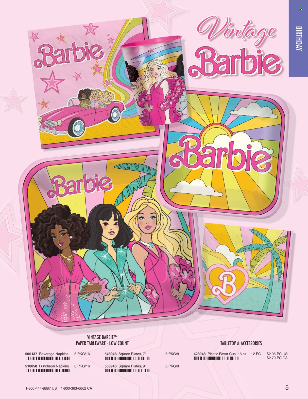 thumbnail - Amscan Flyer - Sales products - napkins, Barbie, tableware, plate, cup. Page 5.