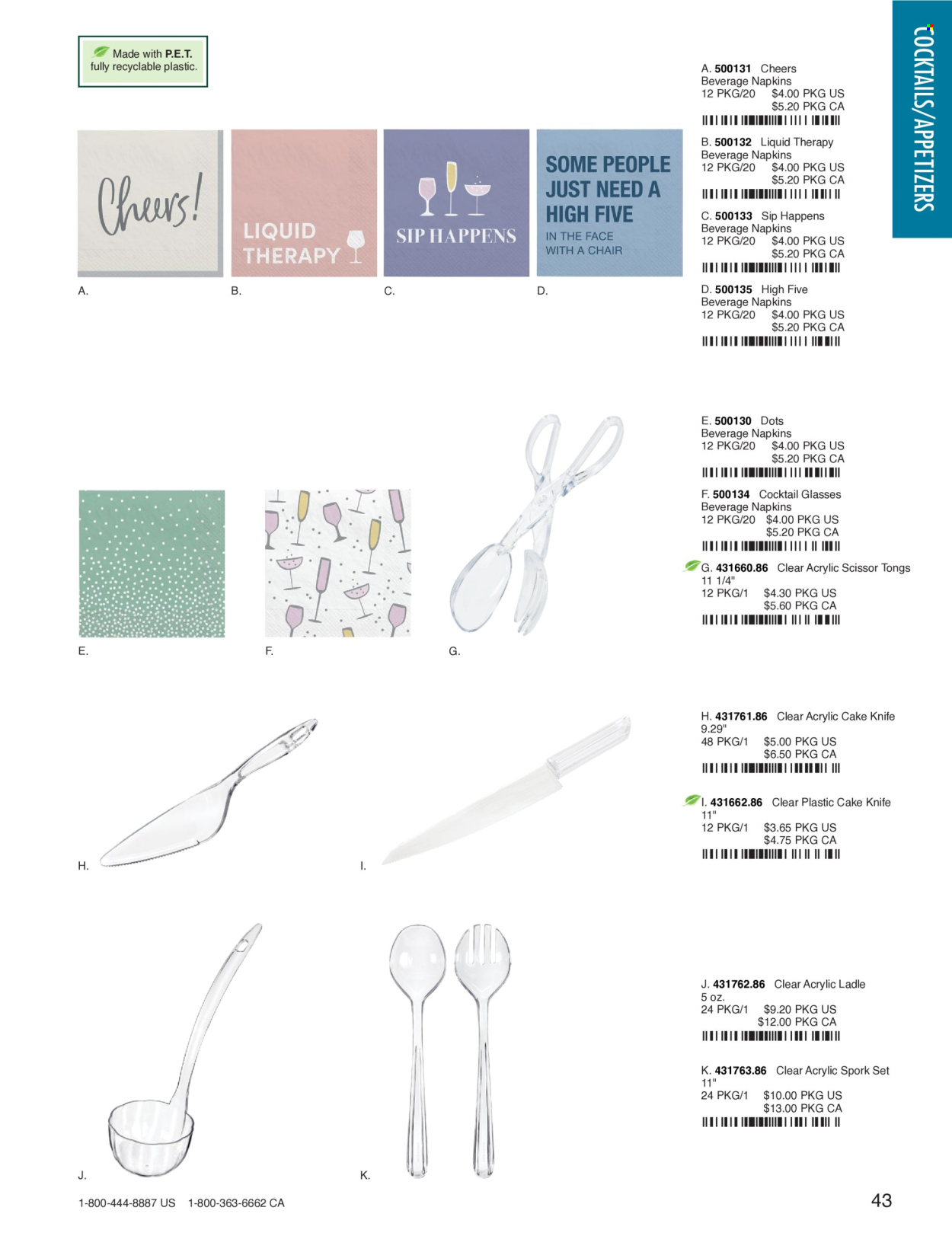 thumbnail - Amscan Flyer - Sales products - napkins, knife, tong, scissors. Page 43.