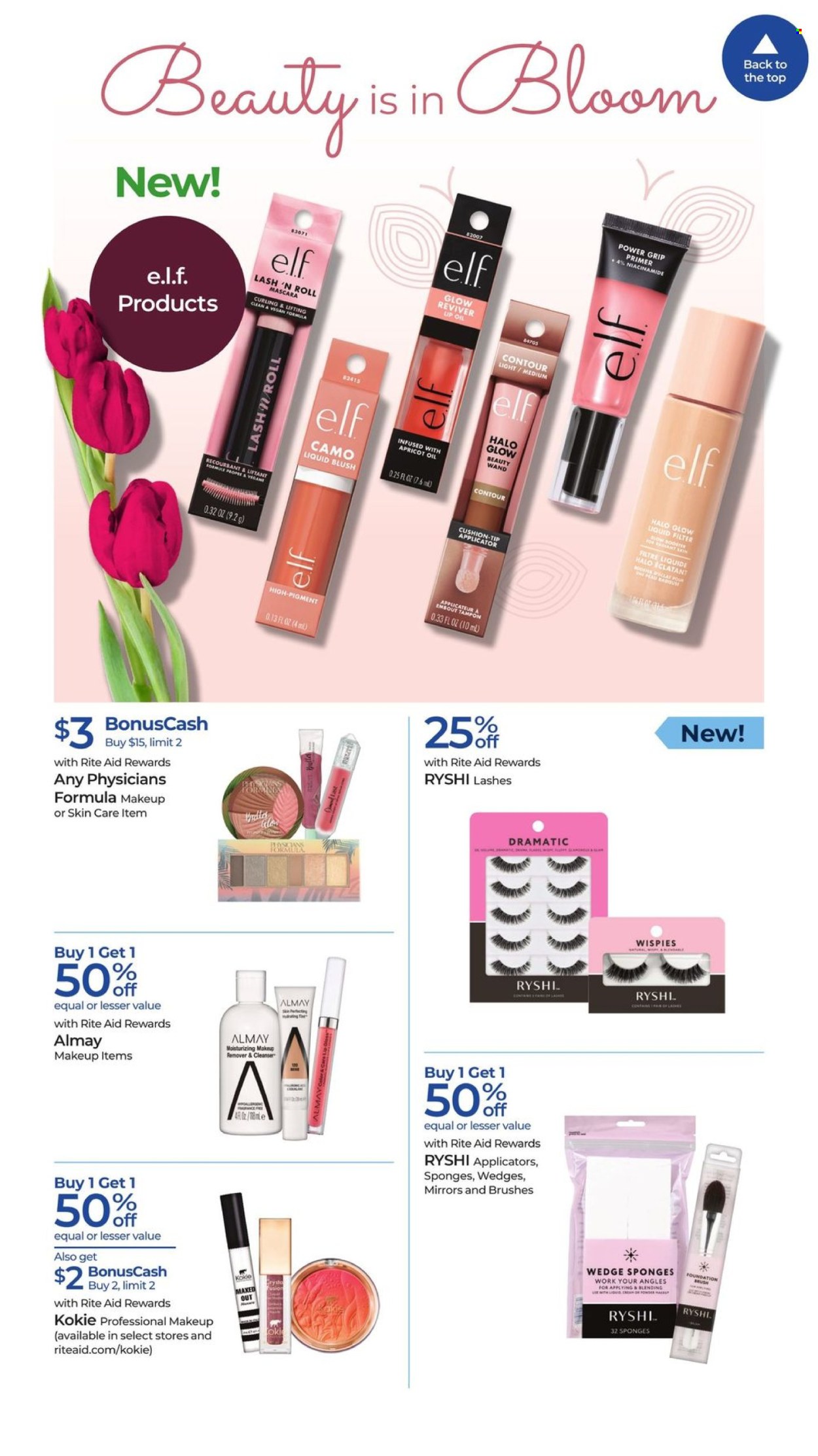 thumbnail - RITE AID Flyer - 04/28/2024 - 05/04/2024 - Sales products - tampons, Almay, cleanser, makeup remover, sponge, Niacinamide, skin care product, lip gloss, mascara, contour, cream blush, cushion, Elf, mirror. Page 8.