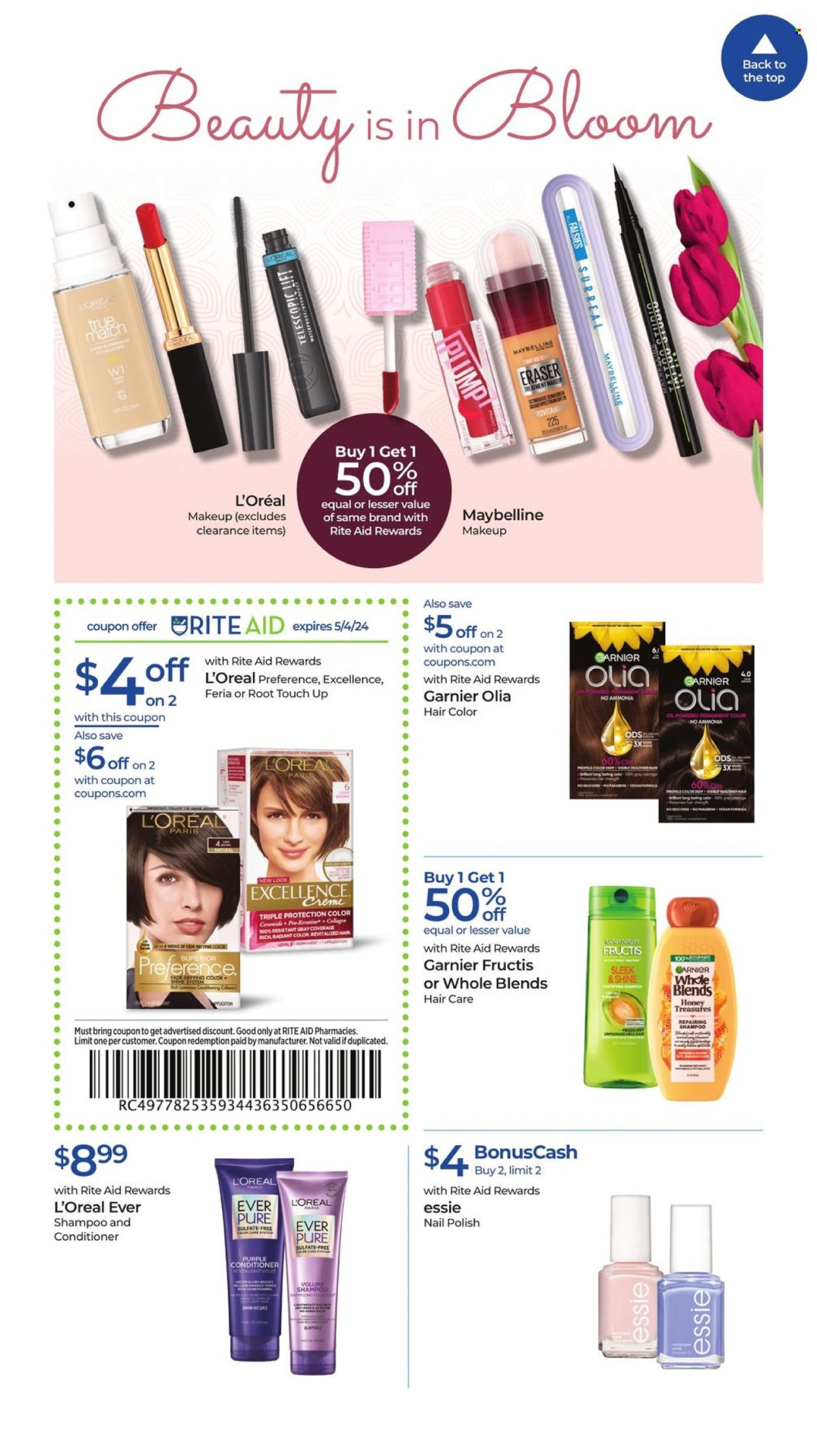thumbnail - RITE AID Flyer - 04/28/2024 - 05/04/2024 - Sales products - oil, honey, shampoo, hair products, Garnier, L’Oréal, conditioner, hair color, Fructis, nail enamel, polish, makeup, Maybelline. Page 9.