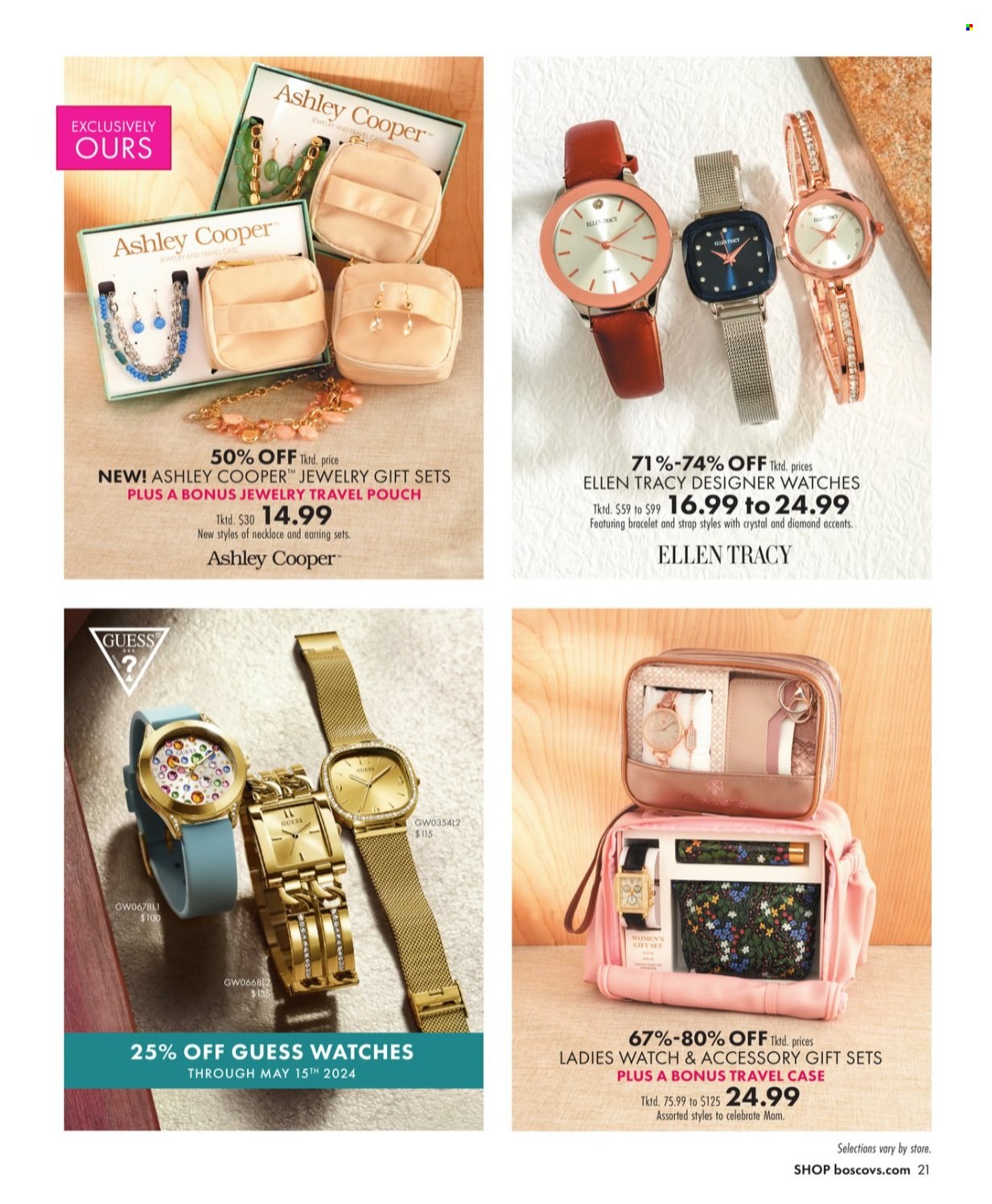 thumbnail - Boscov's Flyer - 04/25/2024 - 05/15/2024 - Sales products - Guess, gift set, bracelet, earrings, necklace, watch, jewelry. Page 21.