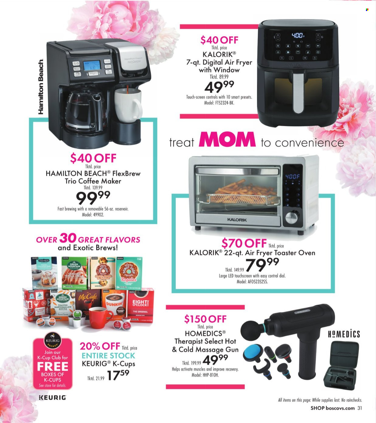 thumbnail - Boscov's Flyer - 04/25/2024 - 05/15/2024 - Sales products - marshmallows, coffee machine, Keurig, air fryer, massage gun. Page 31.