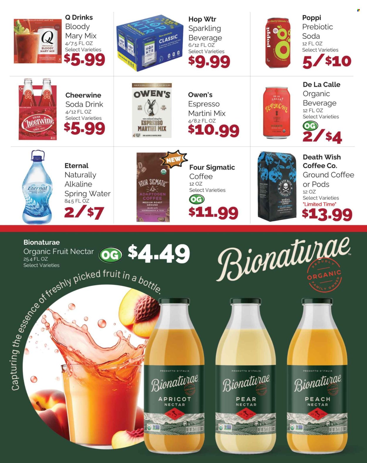 thumbnail - Harris Teeter Flyer - 04/24/2024 - 05/21/2024 - Sales products - tomatoes, fruit nectar, spring water, soda, water, coffee, coffee pods, ground coffee, Martini. Page 7.