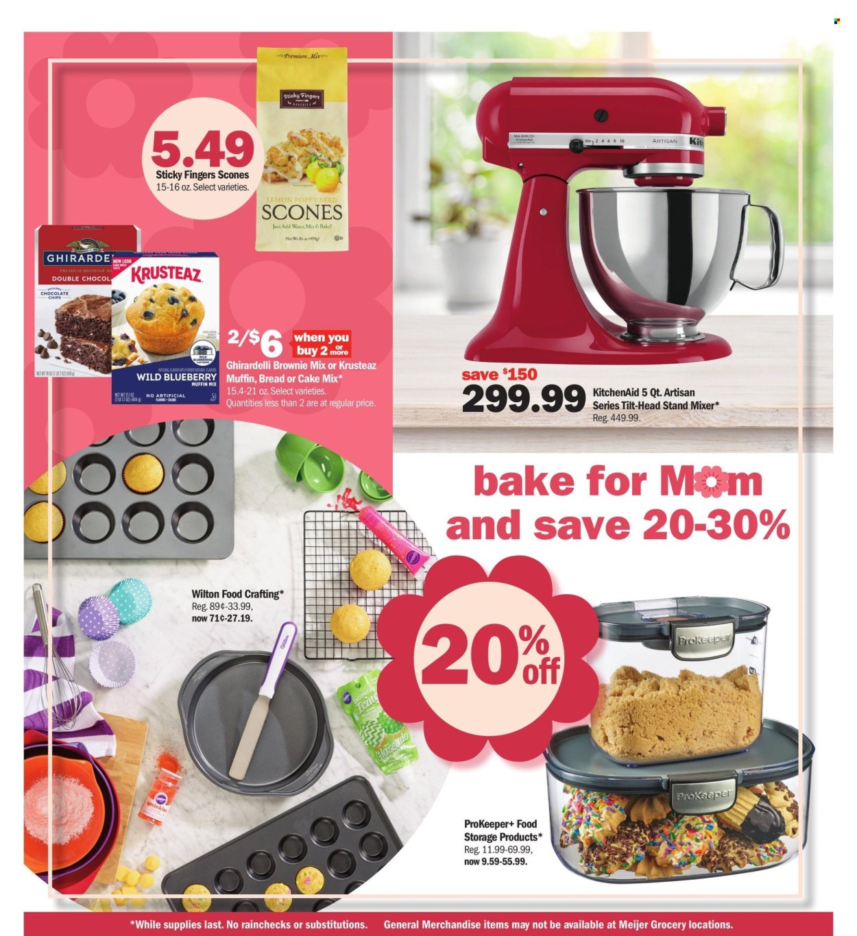 thumbnail - Meijer Flyer - 04/28/2024 - 05/12/2024 - Sales products - muffin, brownie mix, cake mix, Ghirardelli, baking mix, scones, storage box, meal box, KitchenAid, mixer, stand mixer. Page 5.