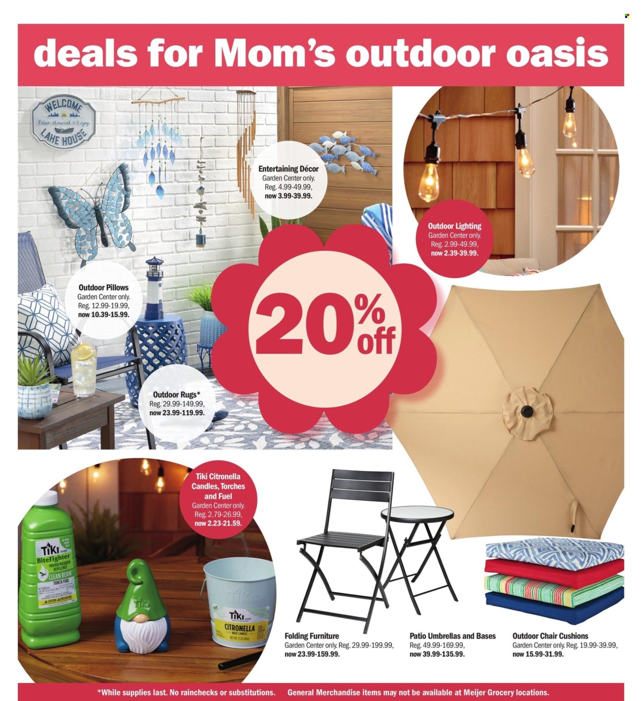 thumbnail - Meijer Flyer - 04/28/2024 - 05/12/2024 - Sales products - pillow, rug, chair, chair pad, cushion, candle, umbrella, parasol. Page 11.
