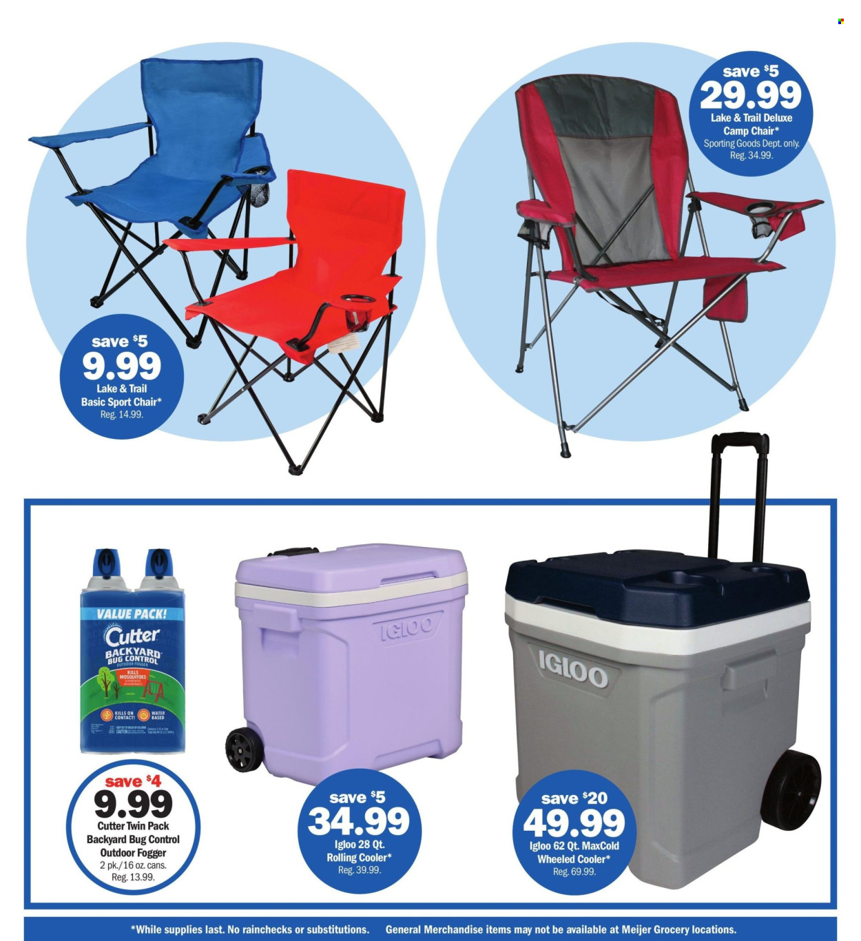 thumbnail - Meijer Flyer - 04/28/2024 - 05/12/2024 - Sales products - chair, camping chair, wheeled cooler, cutter. Page 13.
