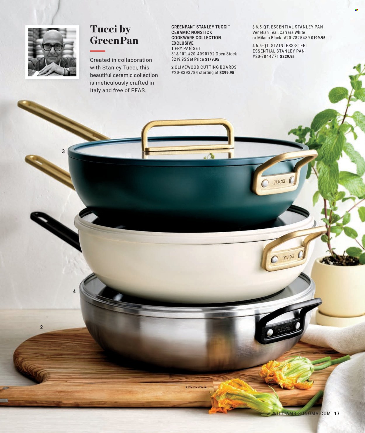 thumbnail - Williams-Sonoma Flyer - Sales products - cookware set, cutting board, pan, frying pan. Page 17.