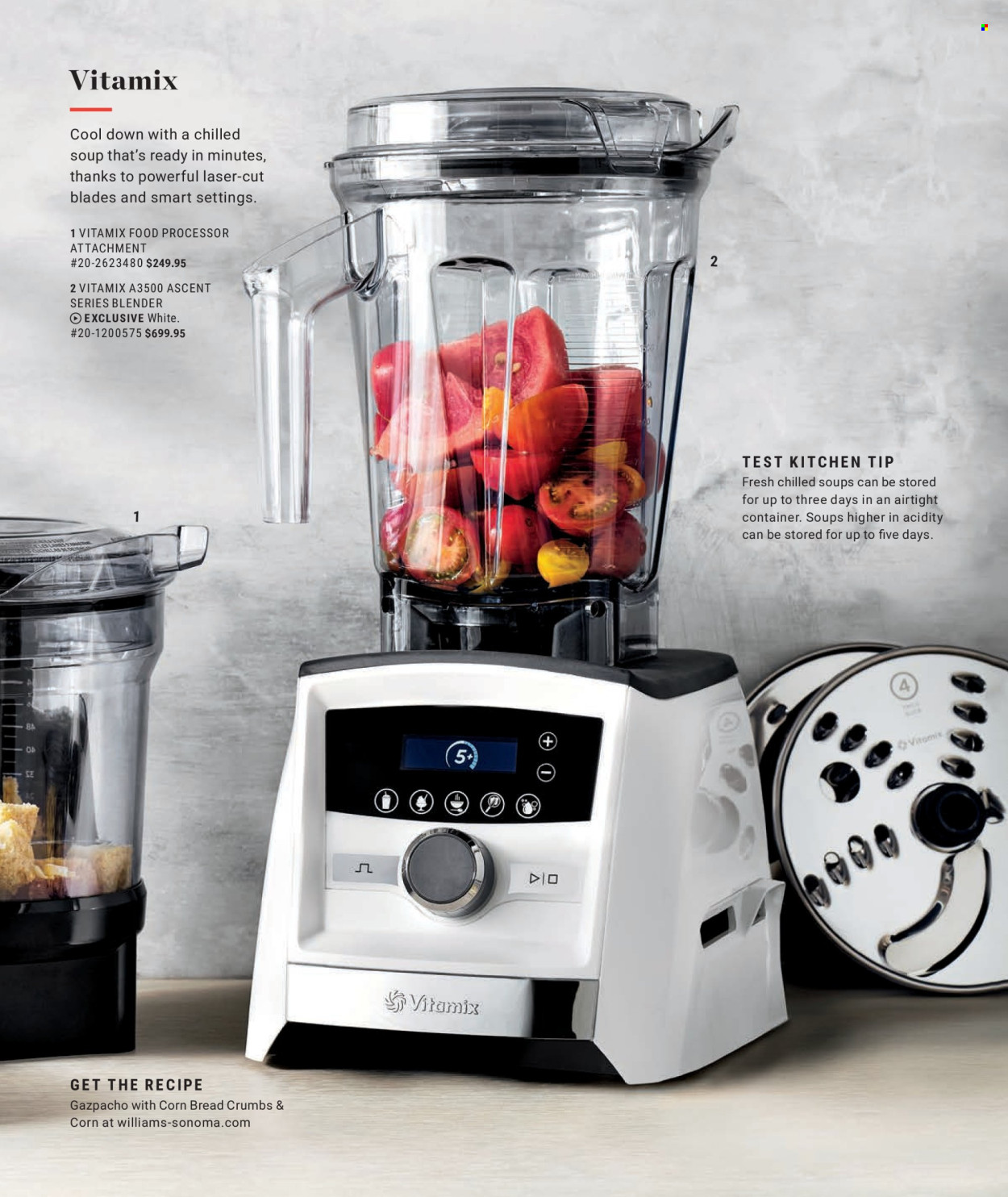 thumbnail - Williams-Sonoma Flyer - Sales products - corn bread, breadcrumbs, soup, container, blender, food processor. Page 23.