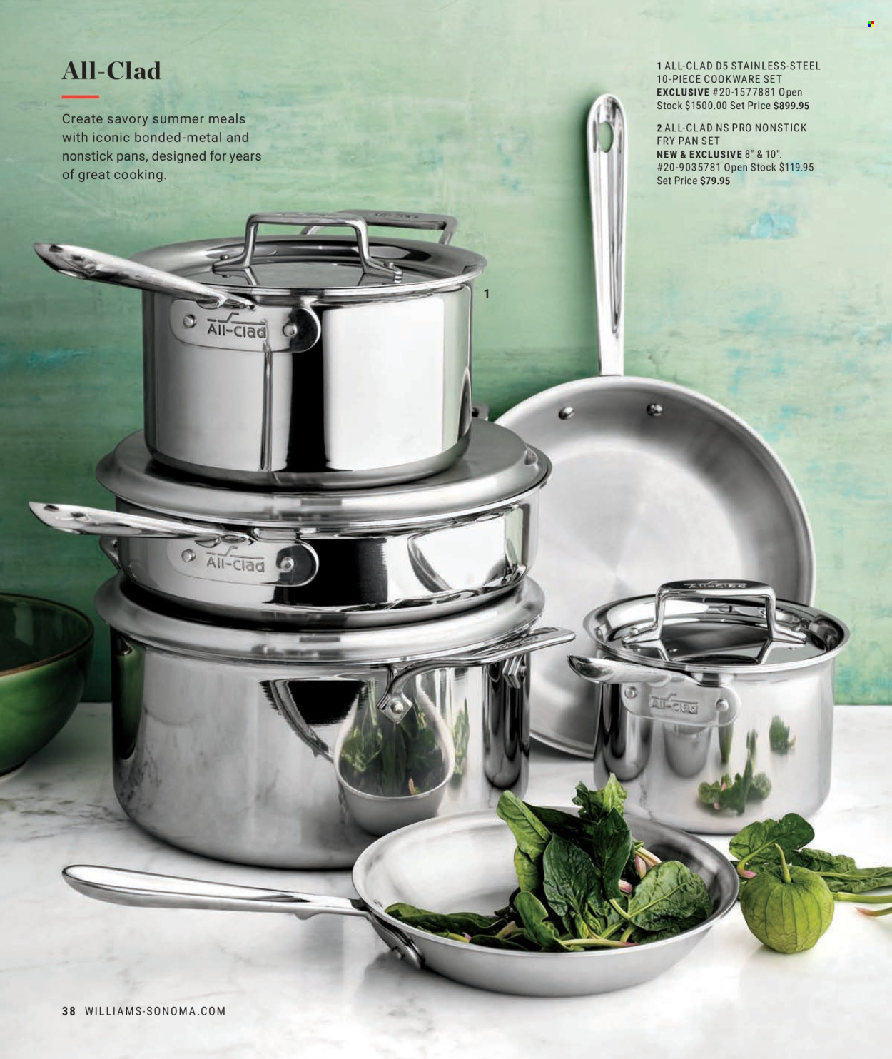 thumbnail - Williams-Sonoma Flyer - Sales products - cookware set, pan, frying pan. Page 38.