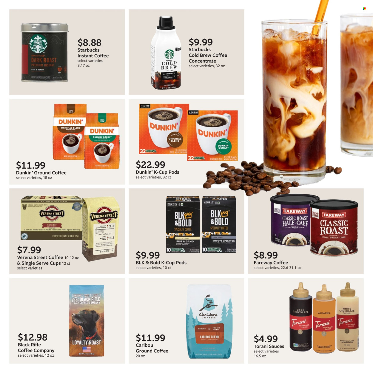 thumbnail - Fareway Flyer - 06/03/2024 - 07/06/2024 - Sales products - white chocolate, chocolate, dark chocolate, caramel, iced coffee, coffee drink, coffee, Starbucks, instant coffee, ground coffee, coffee capsules, K-Cups, Keurig, alcohol, liqueur. Page 18.