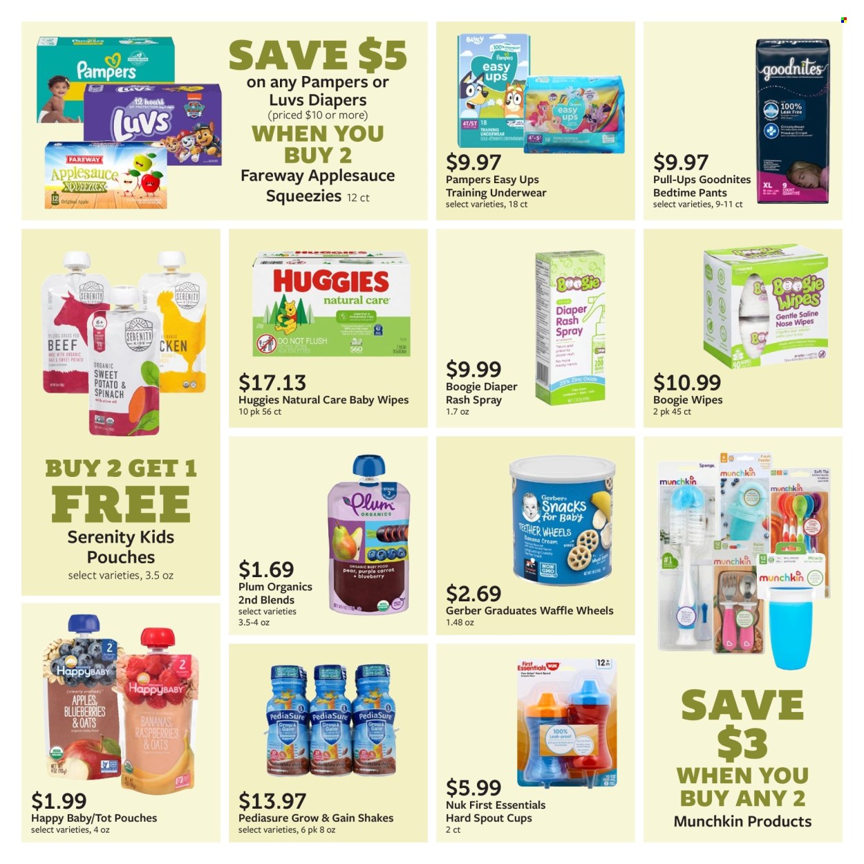 thumbnail - Fareway Flyer - 06/03/2024 - 07/06/2024 - Sales products - snack, shake, chocolate, Gerber, apple sauce, organic baby food, baby snack, wipes, Huggies, Pampers, pants, baby wipes, nappies, Nuk, baby pants, Clinique, sponge, cup, feeder, zinc. Page 31.
