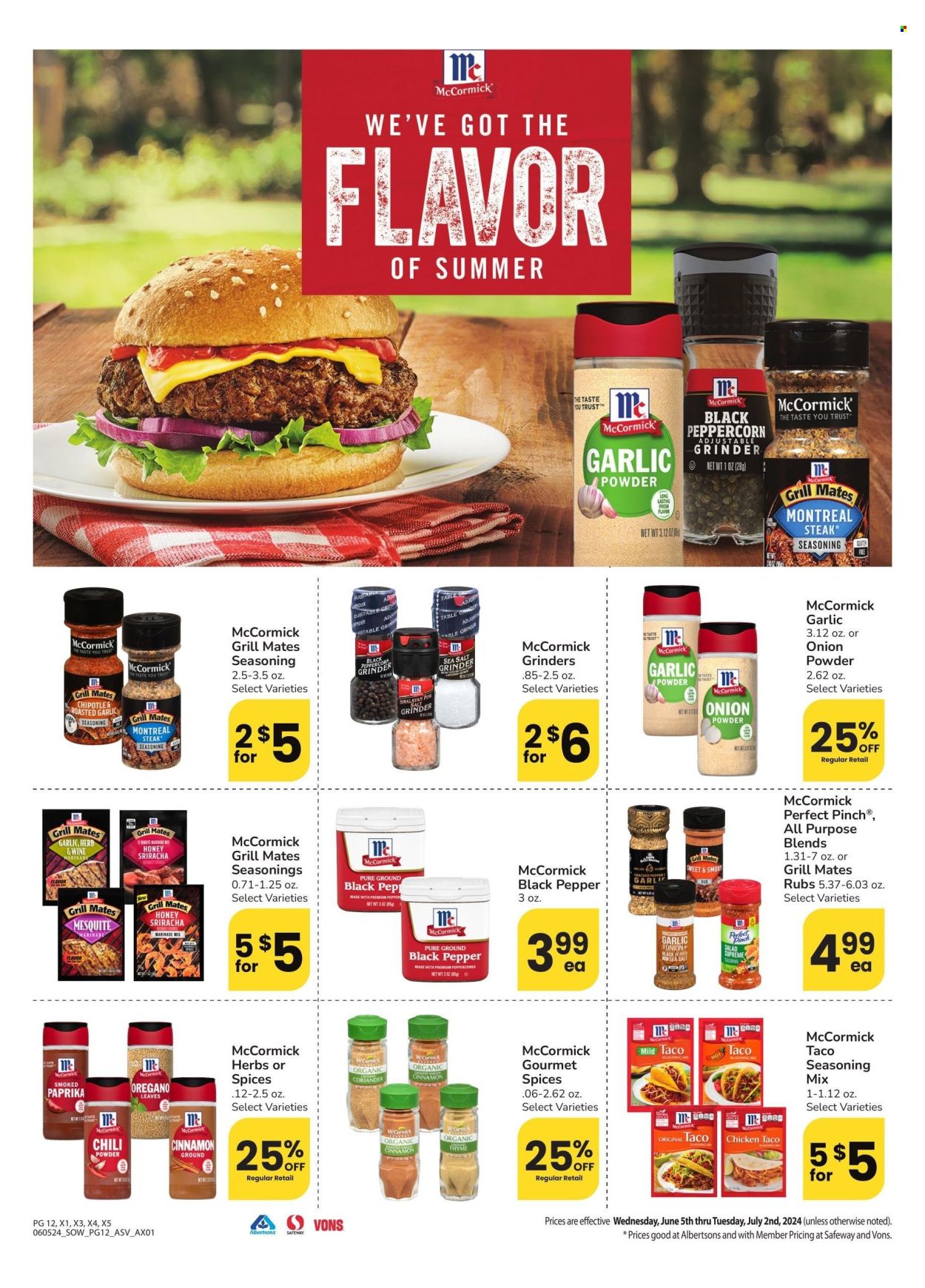 thumbnail - Albertsons Flyer - 06/05/2024 - 07/02/2024 - Sales products - spice, seasoning, garlic, black pepper, herbs. Page 12.