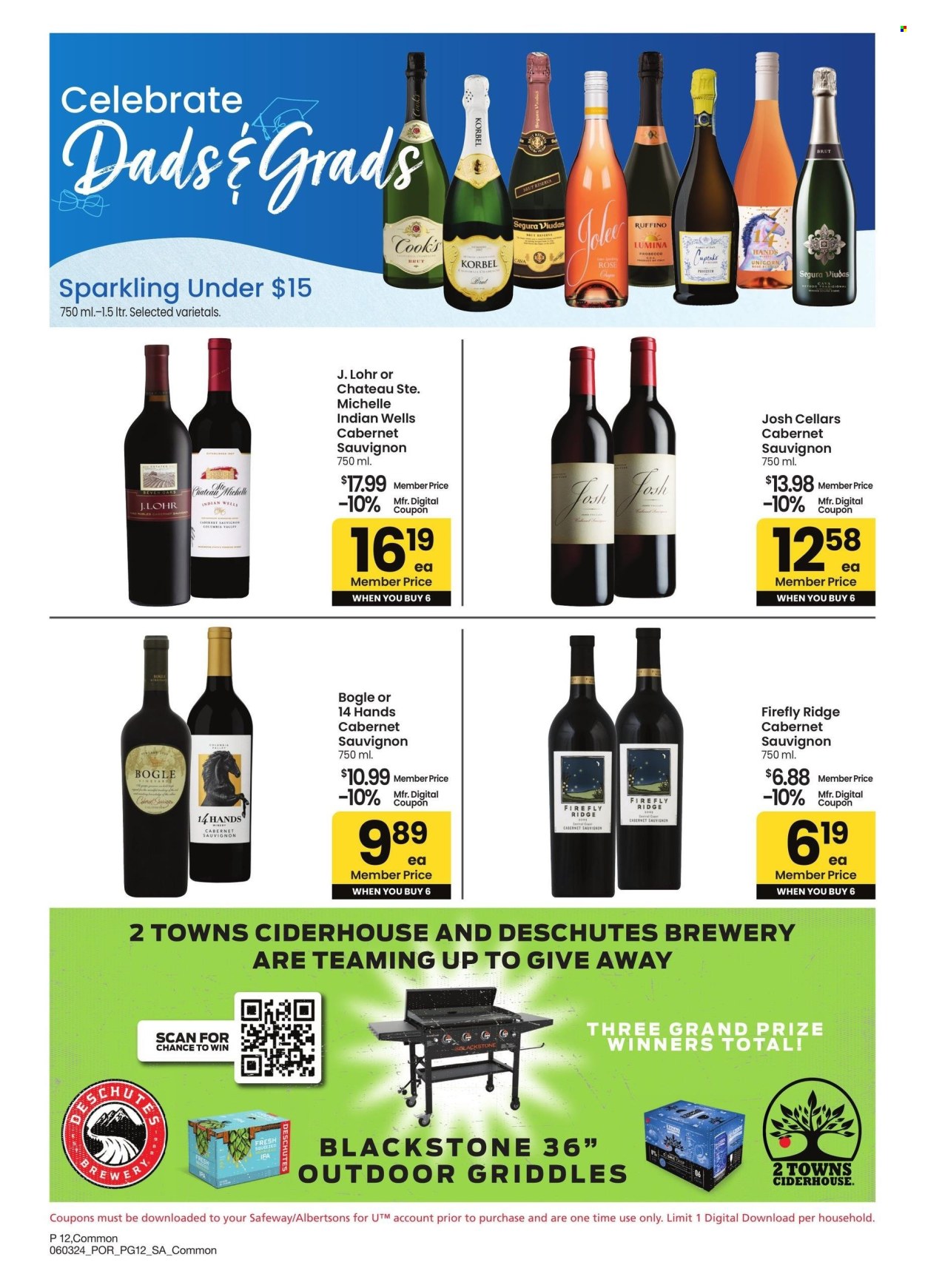 thumbnail - Albertsons Flyer - 06/03/2024 - 07/07/2024 - Sales products - Cabernet Sauvignon, red wine, wine, alcohol, Bogle. Page 12.