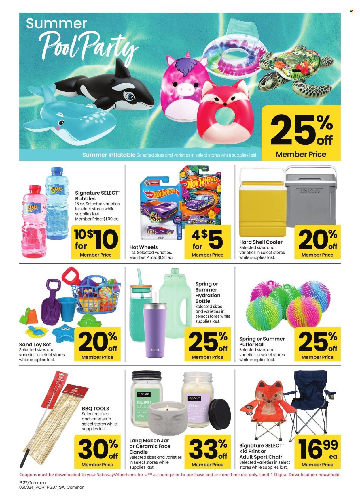 thumbnail - Albertsons Flyer - 06/03/2024 - 07/07/2024 - Sales products - drink bottle, toys, grill accessories, jar, candle, Hot Wheels. Page 37.