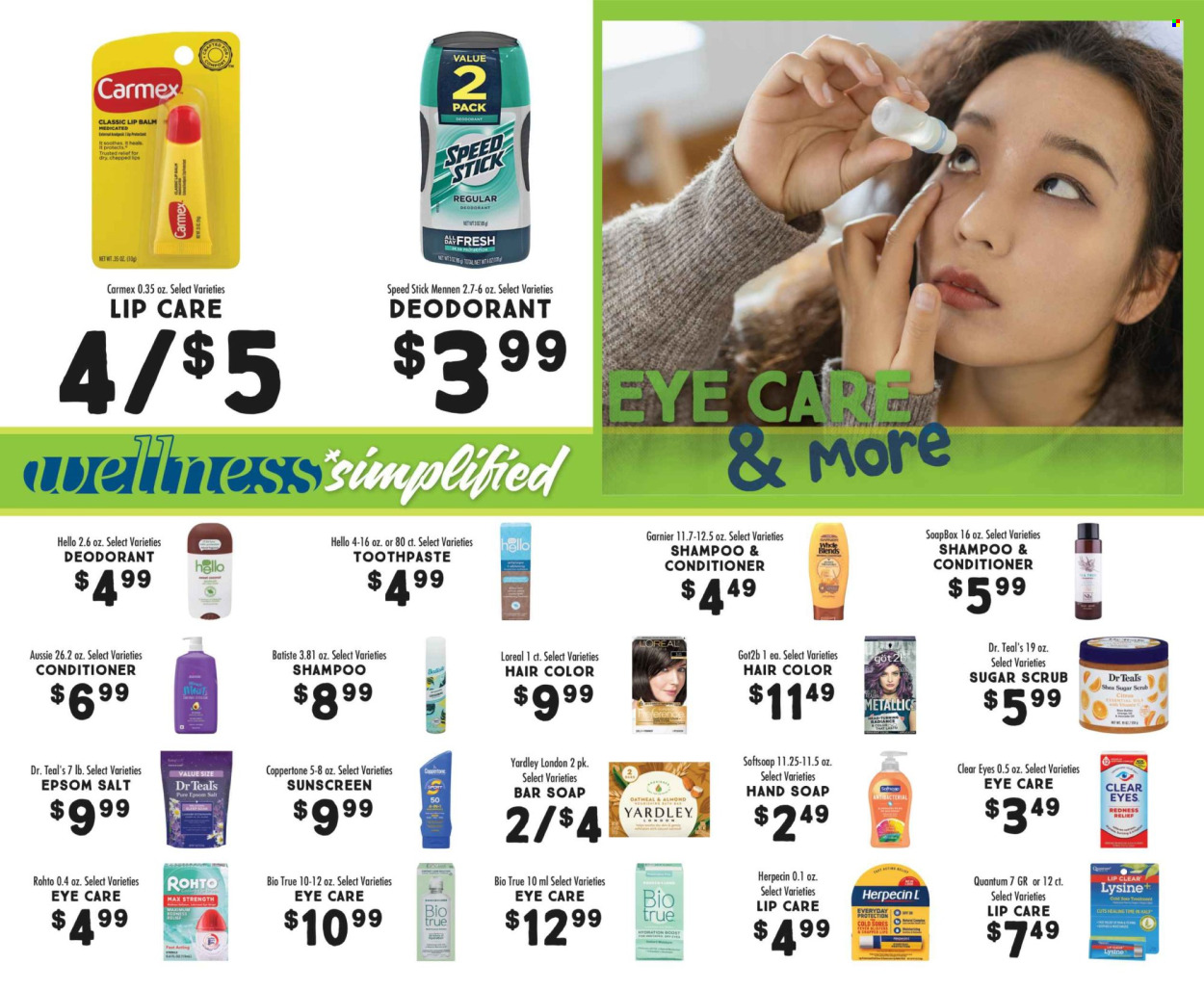 thumbnail - Fresh Market Flyer - 06/05/2024 - 07/02/2024 - Sales products - oatmeal, Boost, shampoo, Softsoap, hand soap, soap bar, soap, toothpaste, Garnier, L’Oréal, lip balm, Aussie, conditioner, hair color, sunscreen lotion, Speed Stick, Yardley, deodorant, Biotrue, epsom salt, sore treatment. Page 15.