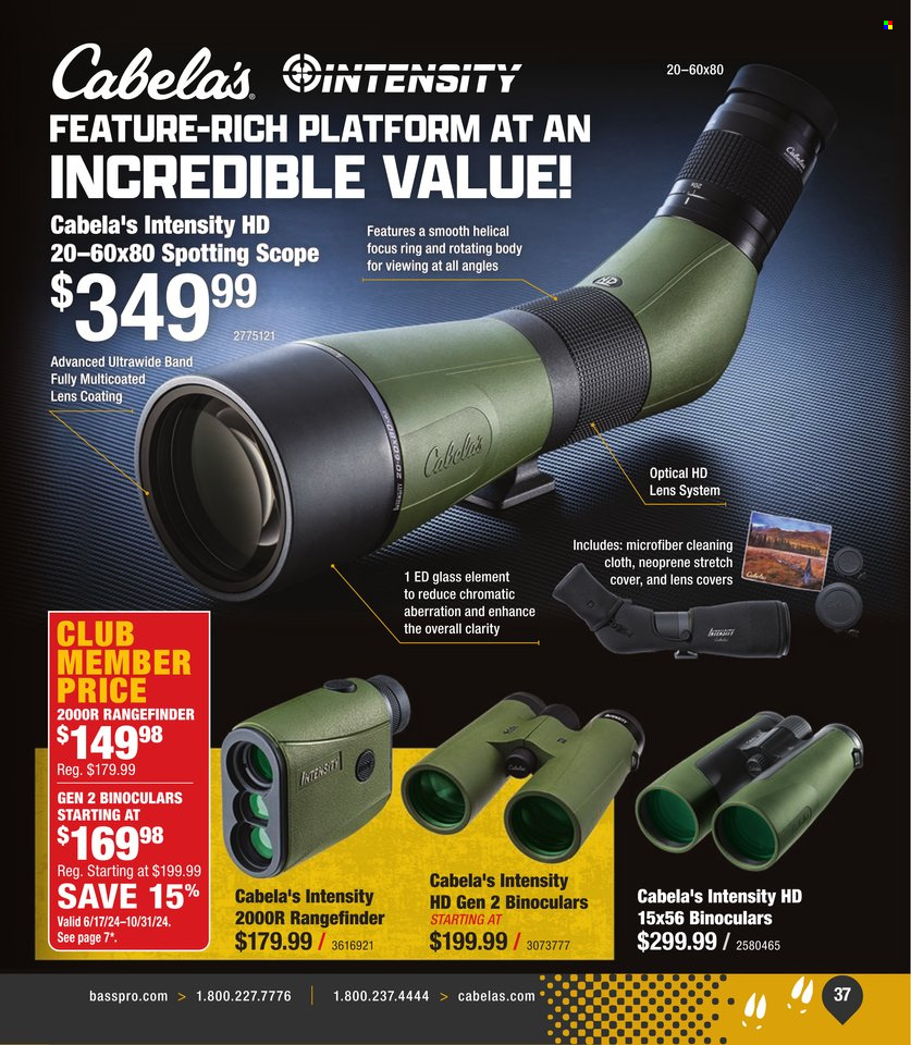 thumbnail - Bass Pro Shops Flyer - Sales products - binoculars, rangefinder, scope. Page 37.