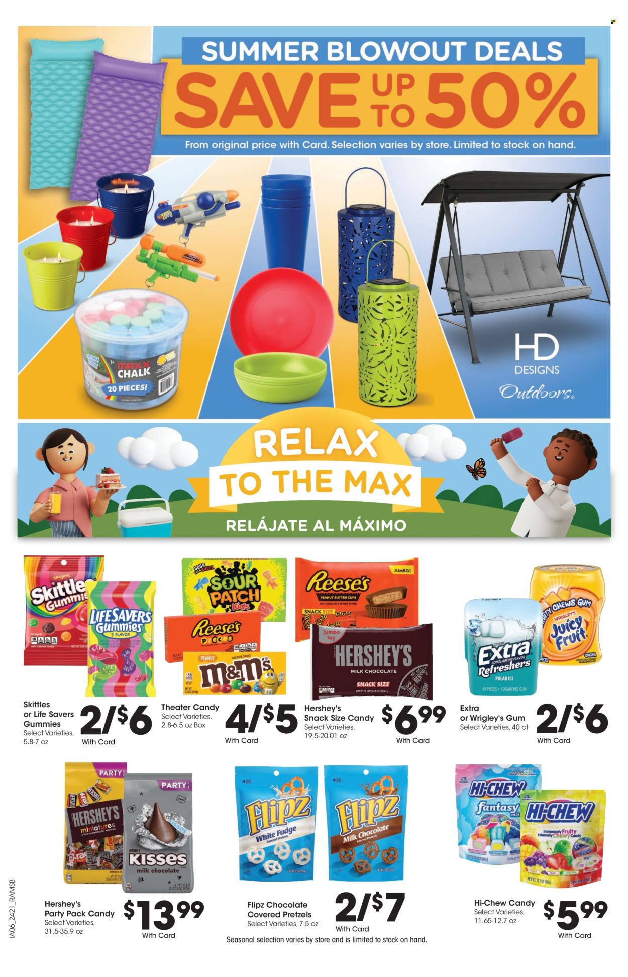 thumbnail - Ralphs Flyer - 06/26/2024 - 07/04/2024 - Sales products - pretzels, Reese's, Hershey's, milk chocolate, chewing gum, jelly candy, Skittles, peanut butter cups, chocolate candies, Sour Patch, Wrigley's, sweets, gummies, soaker. Page 6.