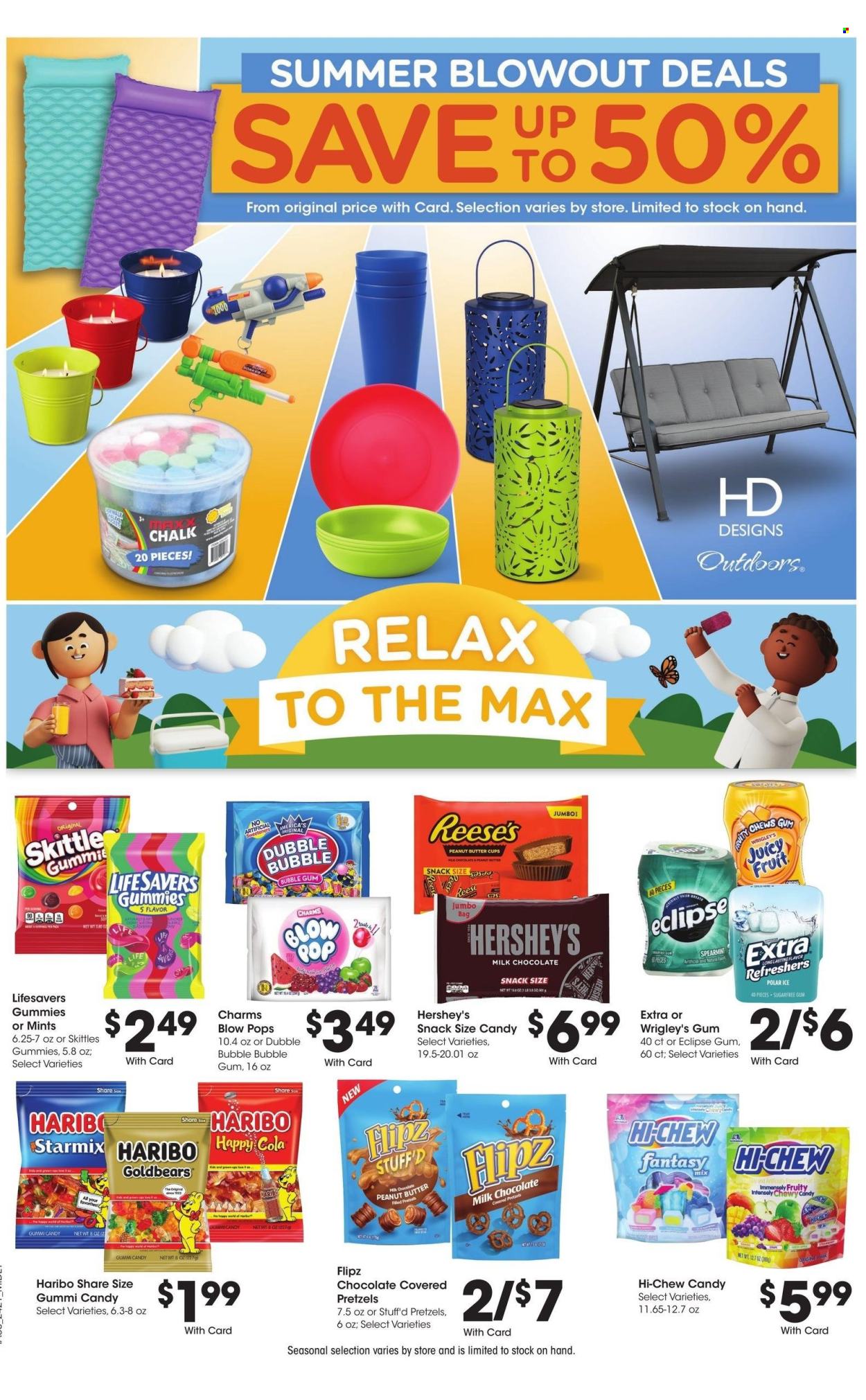 thumbnail - Kroger Flyer - 06/26/2024 - 07/04/2024 - Sales products - pretzels, jelly candy, gummies, Candy, Hershey's, sweets, chewing gum, Wrigley's, Haribo, lollipop. Page 10.