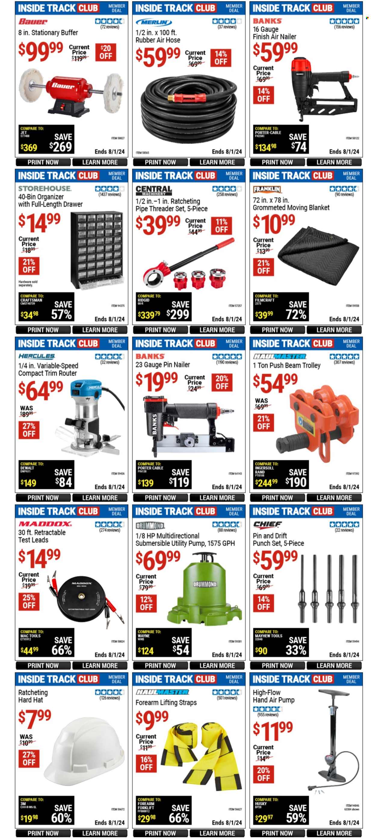 thumbnail - Harbor Freight Flyer - 06/28/2024 - 08/01/2024 - Sales products - Ridgid, blanket, trolley, air hose, moving blanket, gauge, pump. Page 11.