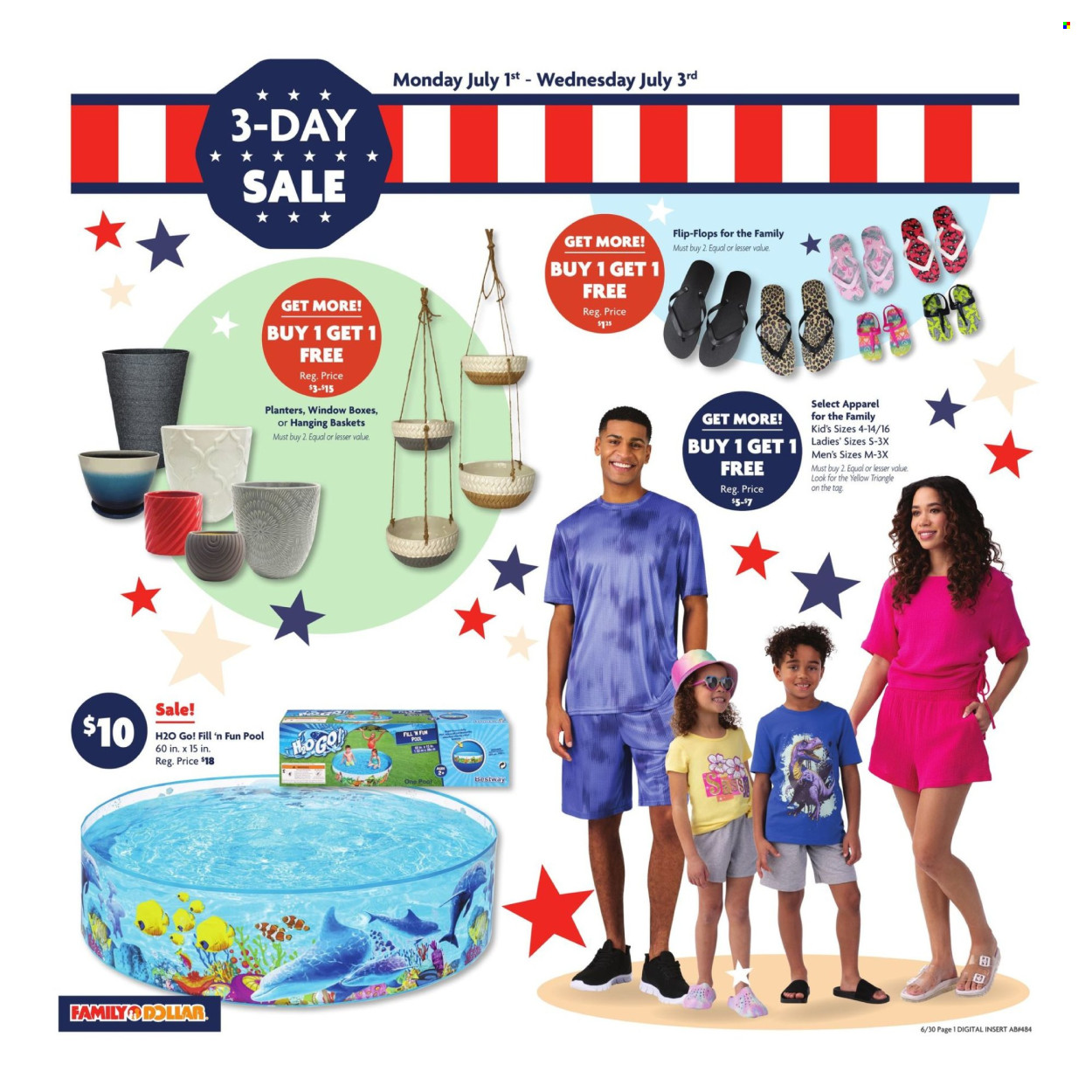 thumbnail - Family Dollar Flyer - 06/30/2024 - 07/06/2024 - Sales products - flip flops, Planters, basket, hanging basket, pool. Page 6.