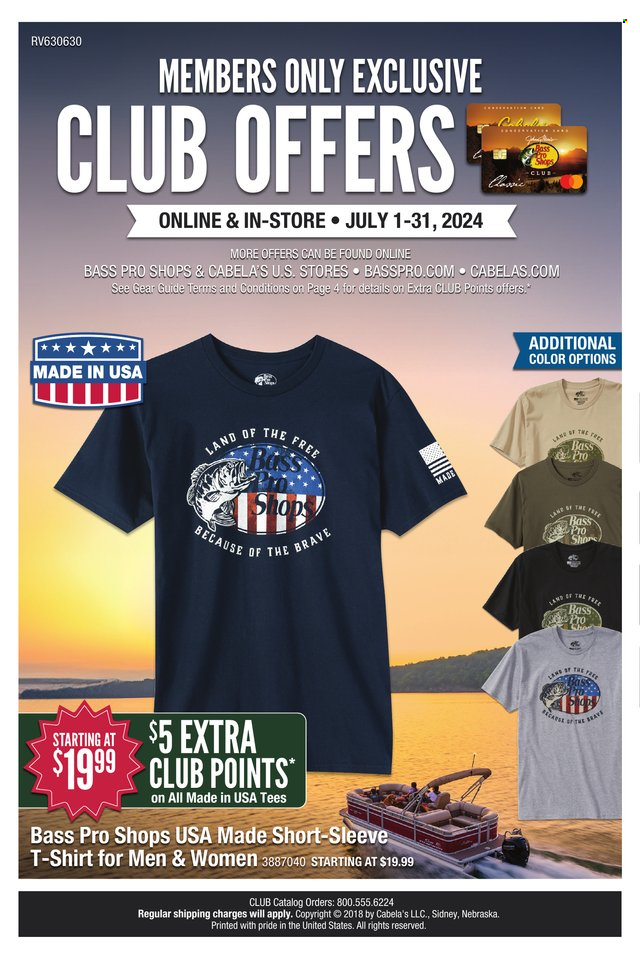 thumbnail - Bass Pro Shops Flyer - 07/01/2024 - 07/31/2024 - Sales products - t-shirt, Bass Pro. Page 1.