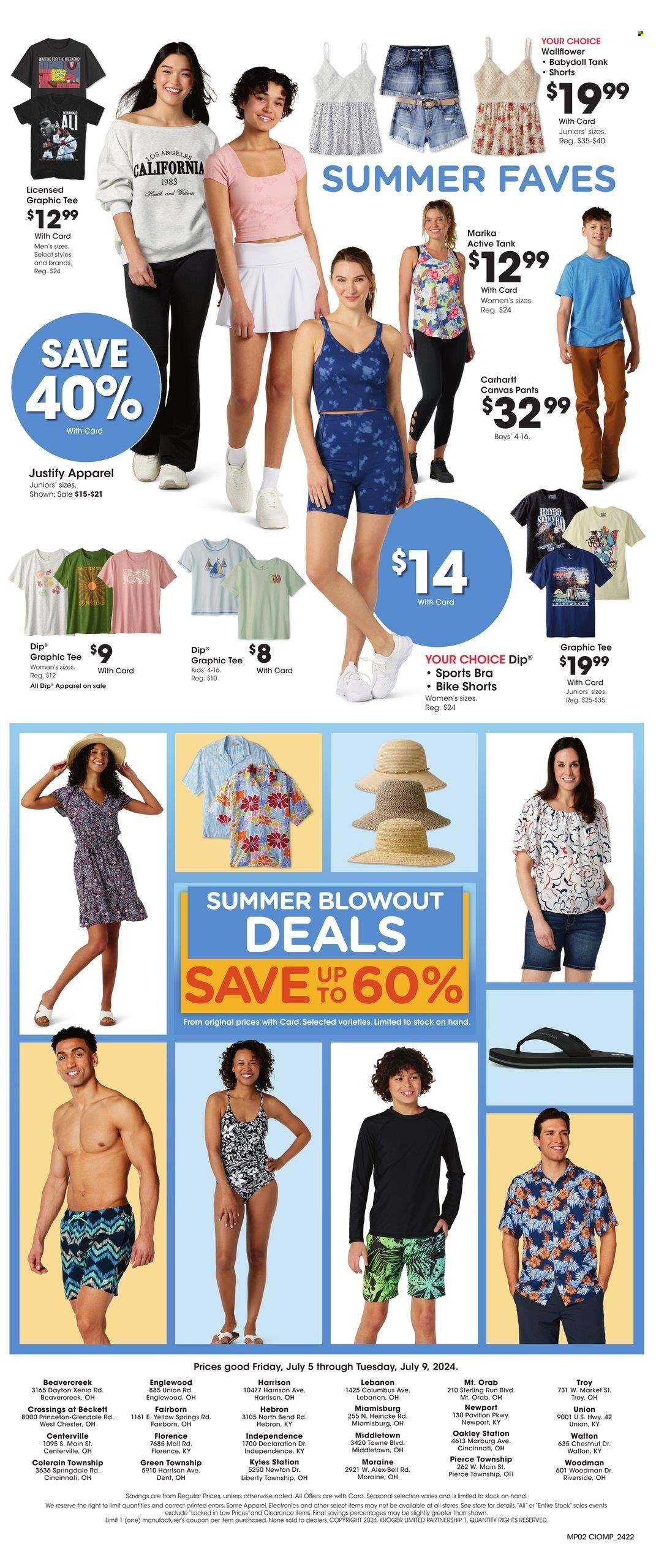 thumbnail - Kroger Flyer - 07/05/2024 - 07/09/2024 - Sales products - tank, shorts, pants, canvas, bra, sports bra, t-shirt, dip, bike shorts. Page 2.