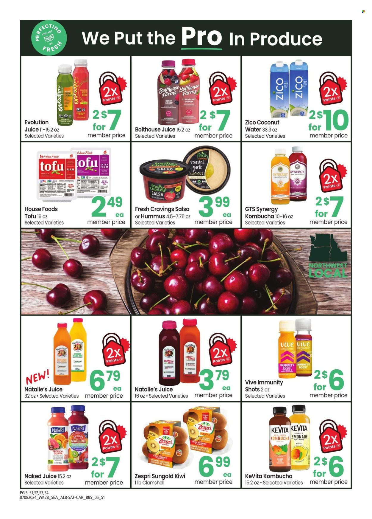 thumbnail - Albertsons Flyer - 07/08/2024 - 08/04/2024 - Sales products - juice, tofu, hummus, salsa, kombucha, coconut water, KeVita, kiwi. Page 5.