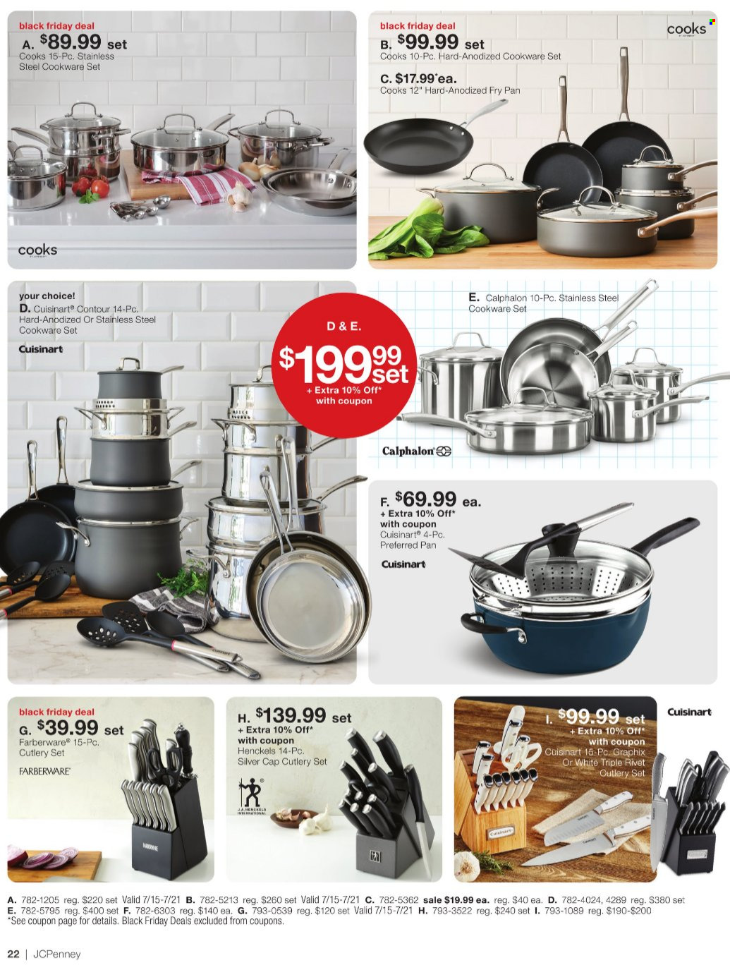 thumbnail - JCPenney Flyer - 07/15/2024 - 08/11/2024 - Sales products - cookware set, pan, cutlery set, frying pan, Cuisinart, cap. Page 21.
