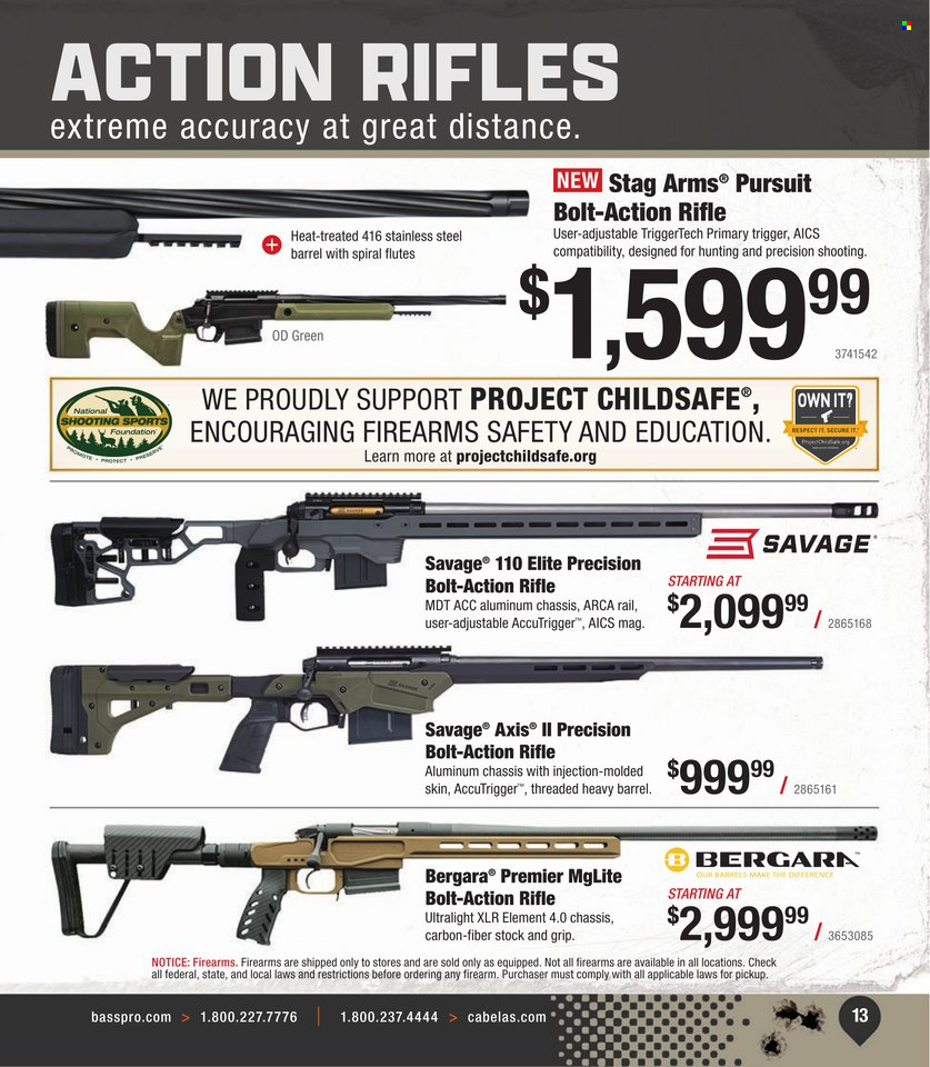thumbnail - Bass Pro Shops Flyer - Sales products - Bergara, rifle, savage. Page 13.