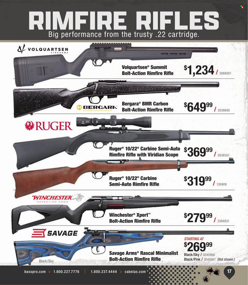 thumbnail - Bass Pro Shops Flyer - Sales products - Bergara, carbine, rifle, Ruger, scope. Page 17.