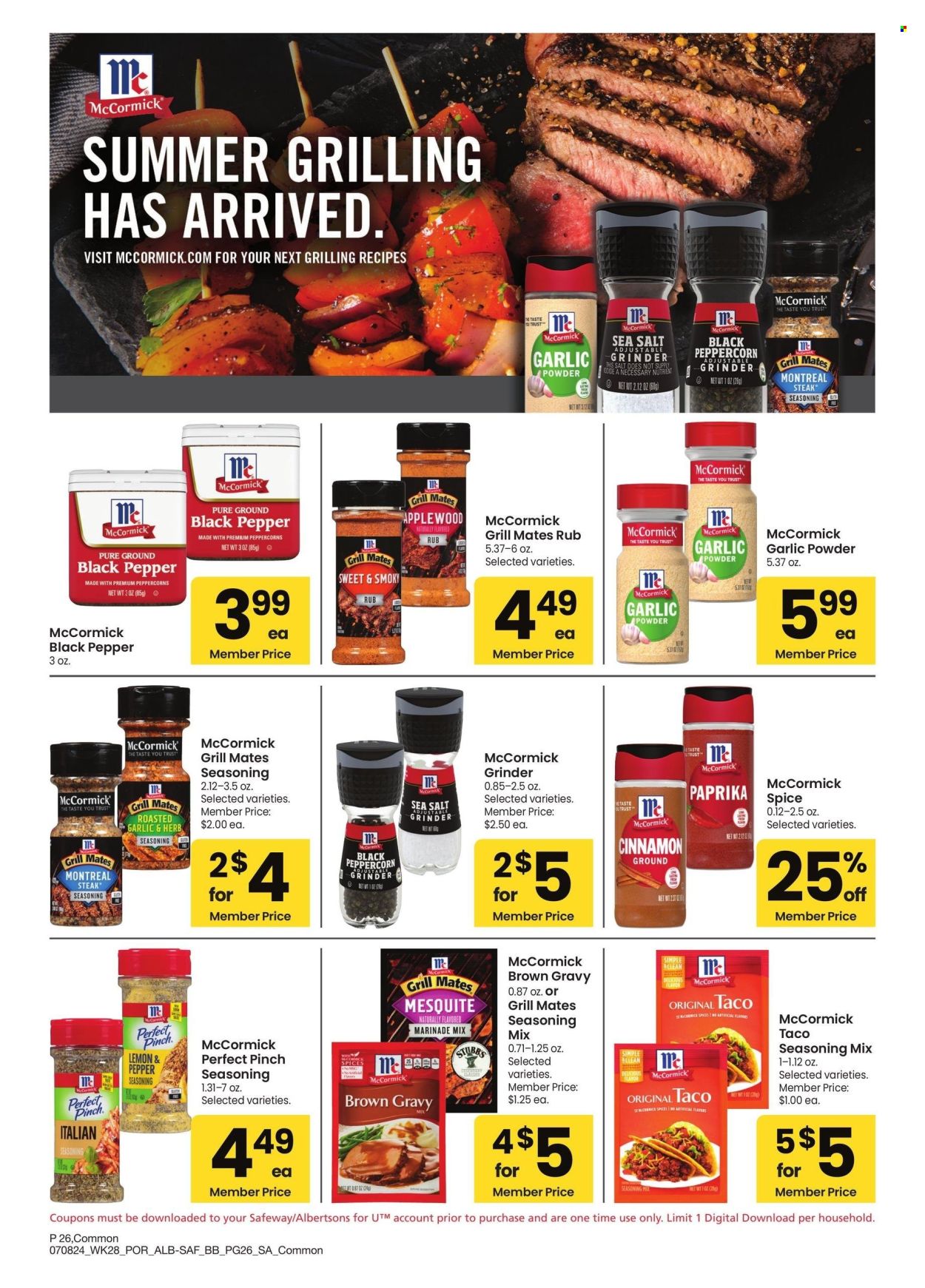 thumbnail - Albertsons Flyer - 07/08/2024 - 08/04/2024 - Sales products - spice, seasoning, black pepper, garlic powder. Page 26.