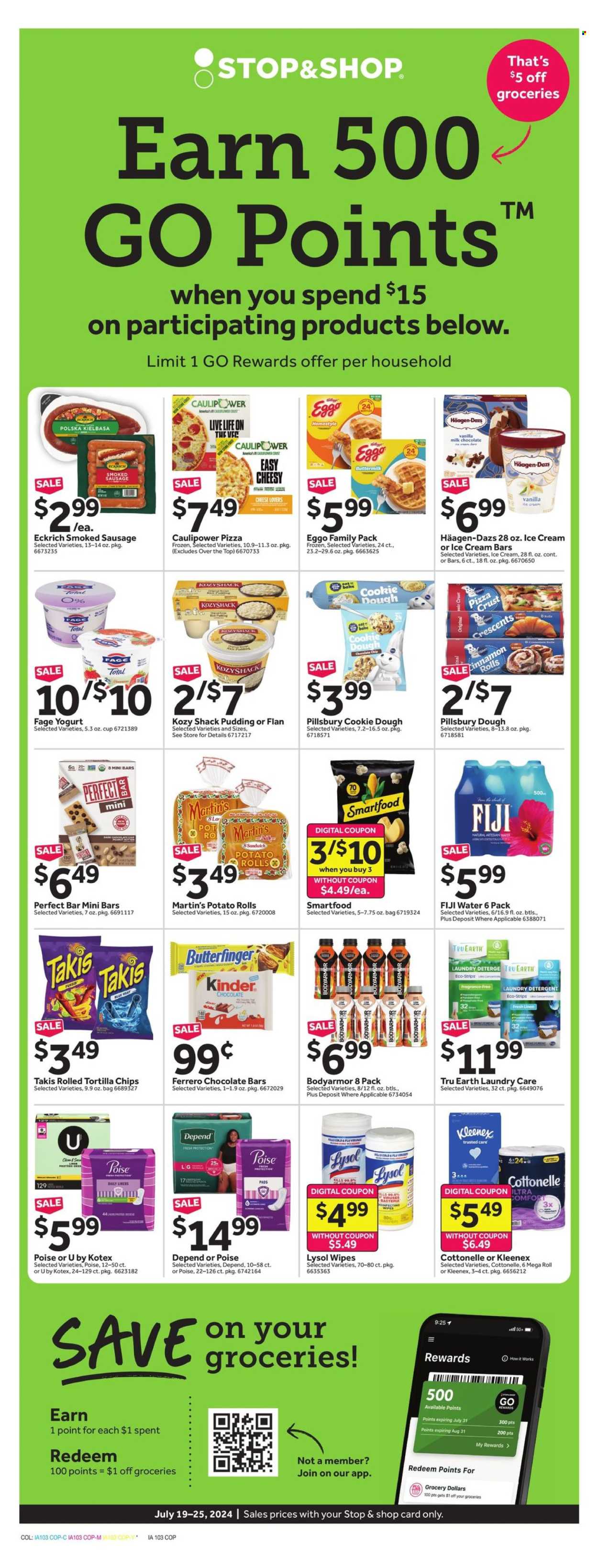 thumbnail - Stop & Shop Flyer - 07/19/2024 - 07/25/2024 - Sales products - pretzels, Old El Paso, onion, mandarines, fruit cup, steak, Campbell's, meatballs, pasta, dinner kit, ready meal, Silk, snack bar, almond milk, plant-based milk, butter, Dove, cookies, Bounty, crackers, Kellogg's, Pop-Tarts, Keebler, Cheez-It, Chex Mix, salty snack, ARM & HAMMER, Del Monte, cereals, Frosted Flakes, Nature Valley, Fiber One, seasoning, ketchup, marinade, Capri Sun, Pepsi, juice, Lipton, fruit drink, soft drink, electrolyte drink, seltzer water, flavored water, bottled water, Smartwater, vitamin water, water, carbonated soft drink, coffee drink, Pampers, napkins, nappies, bath tissue, kitchen towels, paper towels, Charmin, detergent, Gain, Windex, Scrubbing Bubbles, cleaner, bleach, Tide, fabric softener, Bounce, XTRA, Suavitel, body wash, Suave, soap bar, hair products, toothbrush, Oral-B, toothpaste, mouthwash, Crest, deodorant, bowl, paper plate, paper bowl, Dixie, cat litter, allergy control. Page 5.