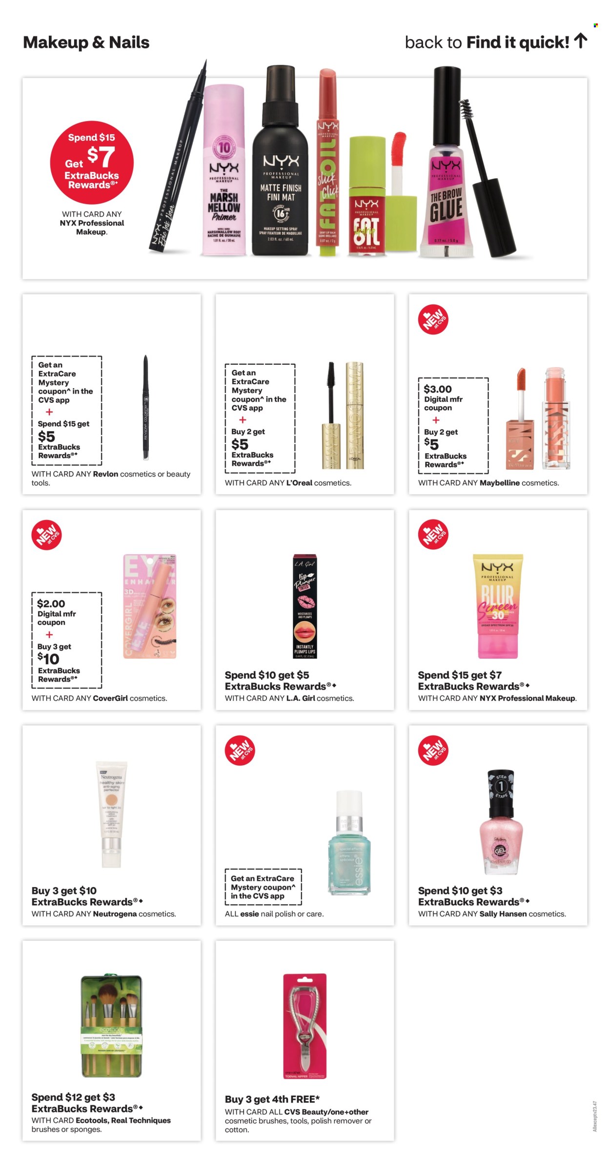 thumbnail - CVS Pharmacy Flyer - 07/21/2024 - 07/27/2024 - Sales products - cosmetic tools, L’Oréal, Neutrogena, NYX Cosmetics, CoverGirl, Revlon, cosmetic accessory, makeup, Maybelline, cosmetic brush, decorative cosmetic. Page 12.