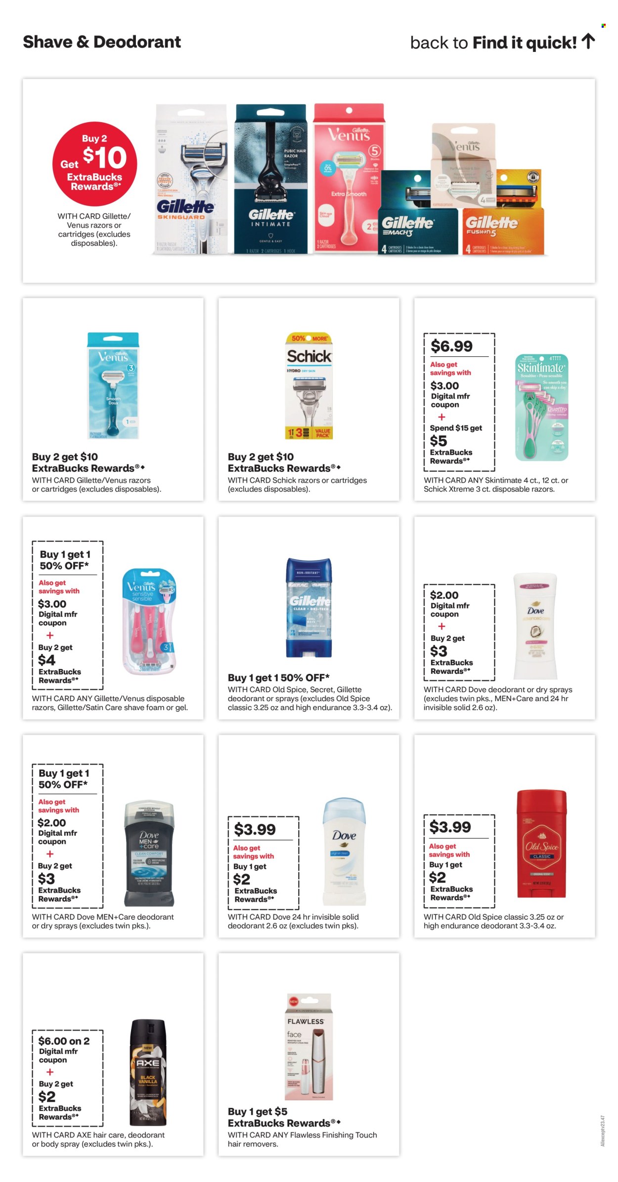 thumbnail - CVS Pharmacy Flyer - 07/21/2024 - 07/27/2024 - Sales products - Dove, Old Spice, hair products, body spray, deodorant, Axe, Gillette, Schick, Venus, disposable razor, shave foam, razor cartridges. Page 16.