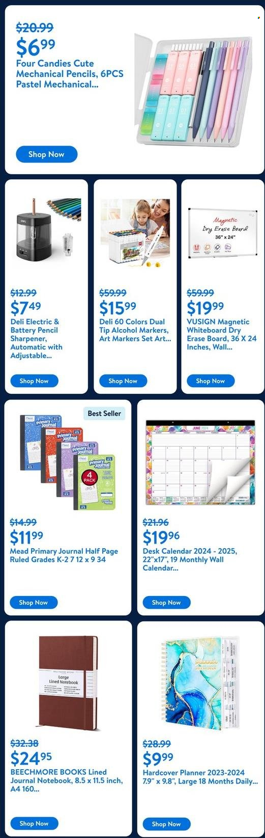 thumbnail - Walmart Flyer - 07/17/2024 - 07/23/2024 - Sales products - desk, sweets, alcohol, sharpener, calendar, diary, whiteboard, marker, spiral notebook, battery, book, laptop. Page 2.