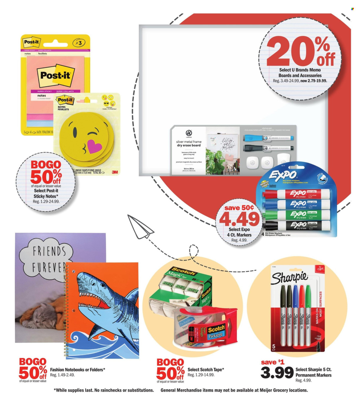 thumbnail - Meijer Flyer - 07/21/2024 - 07/27/2024 - Sales products - memo board, folder, shipping tape, marker, Sharpie, sticky memos, Post-It. Page 5.