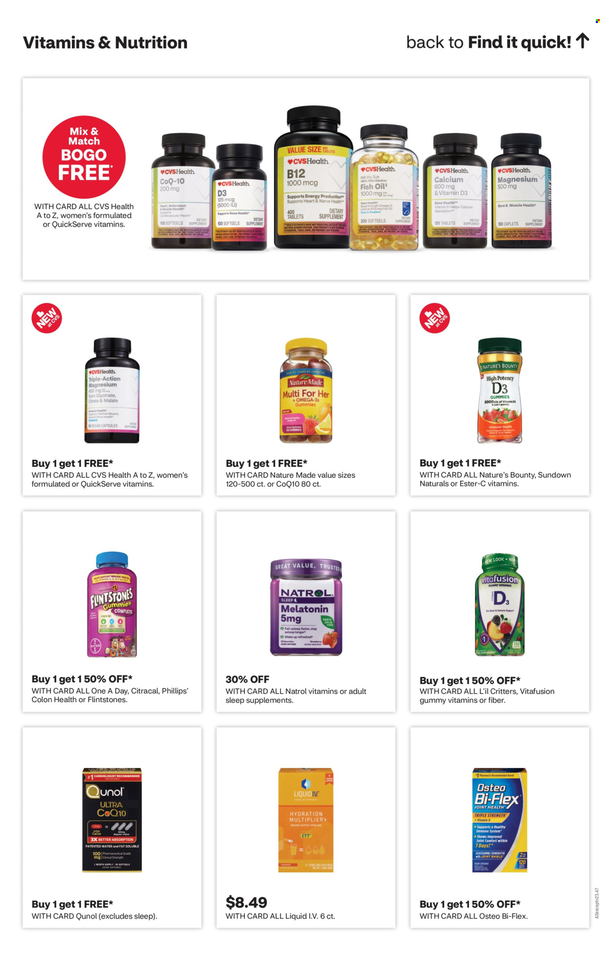 thumbnail - CVS Pharmacy Flyer - 07/28/2024 - 08/03/2024 - Sales products - Ester-c, Natrol, Nature Made, Nature's Bounty, Qunol, Sundown Naturals, Vitafusion, Osteo bi-flex, Bi-Flex, dietary supplement, vitamins. Page 10.