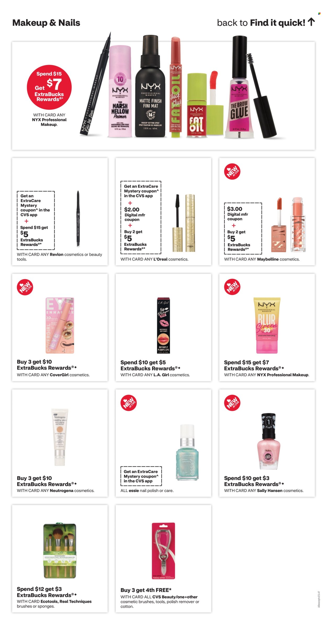 thumbnail - CVS Pharmacy Flyer - 07/28/2024 - 08/03/2024 - Sales products - cosmetic tools, L’Oréal, Neutrogena, NYX Cosmetics, CoverGirl, Revlon, cosmetic accessory, makeup, Maybelline, cosmetic brush, decorative cosmetic. Page 12.