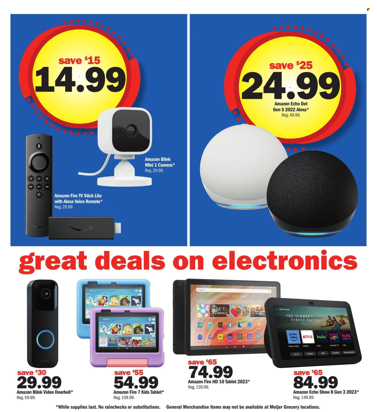 thumbnail - Meijer Flyer - 07/28/2024 - 08/03/2024 - Sales products - Amazon Echo, tablet, Amazon Fire, Amazon Echo Dot. Page 13.