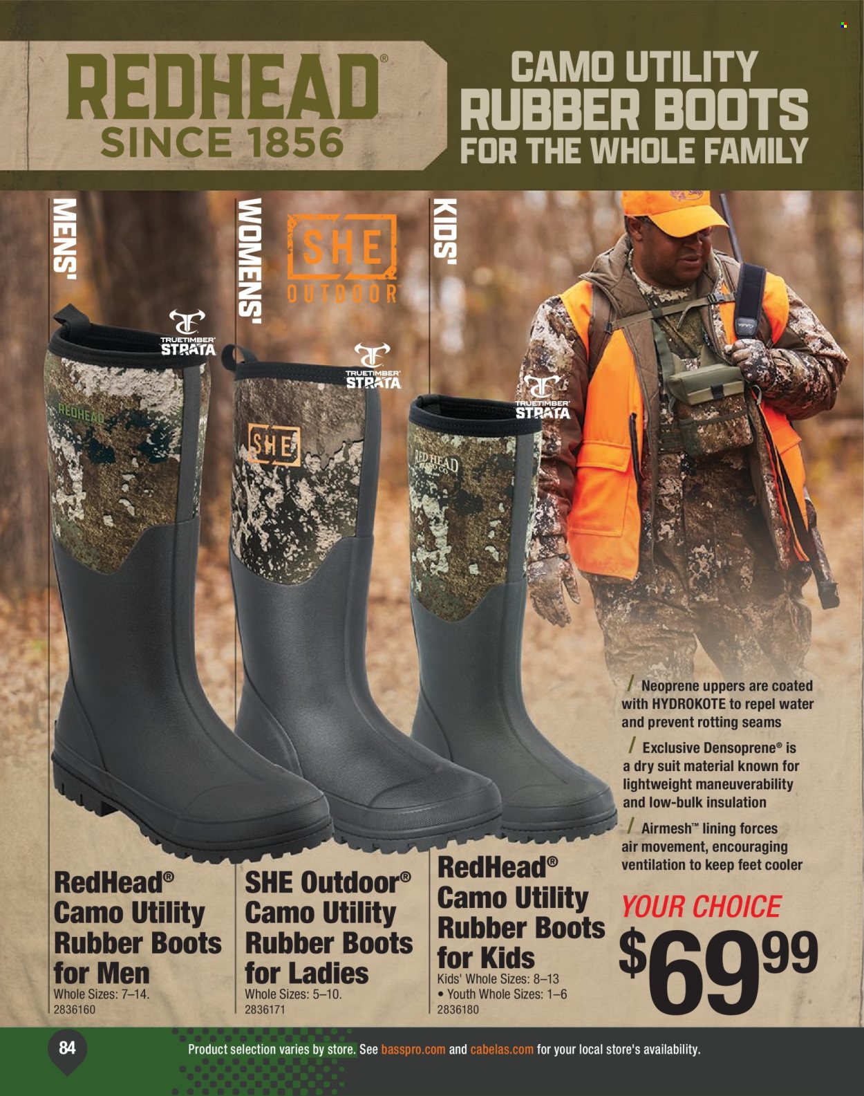 thumbnail - Bass Pro Shops Flyer - Sales products - boots, rubber boots. Page 84.