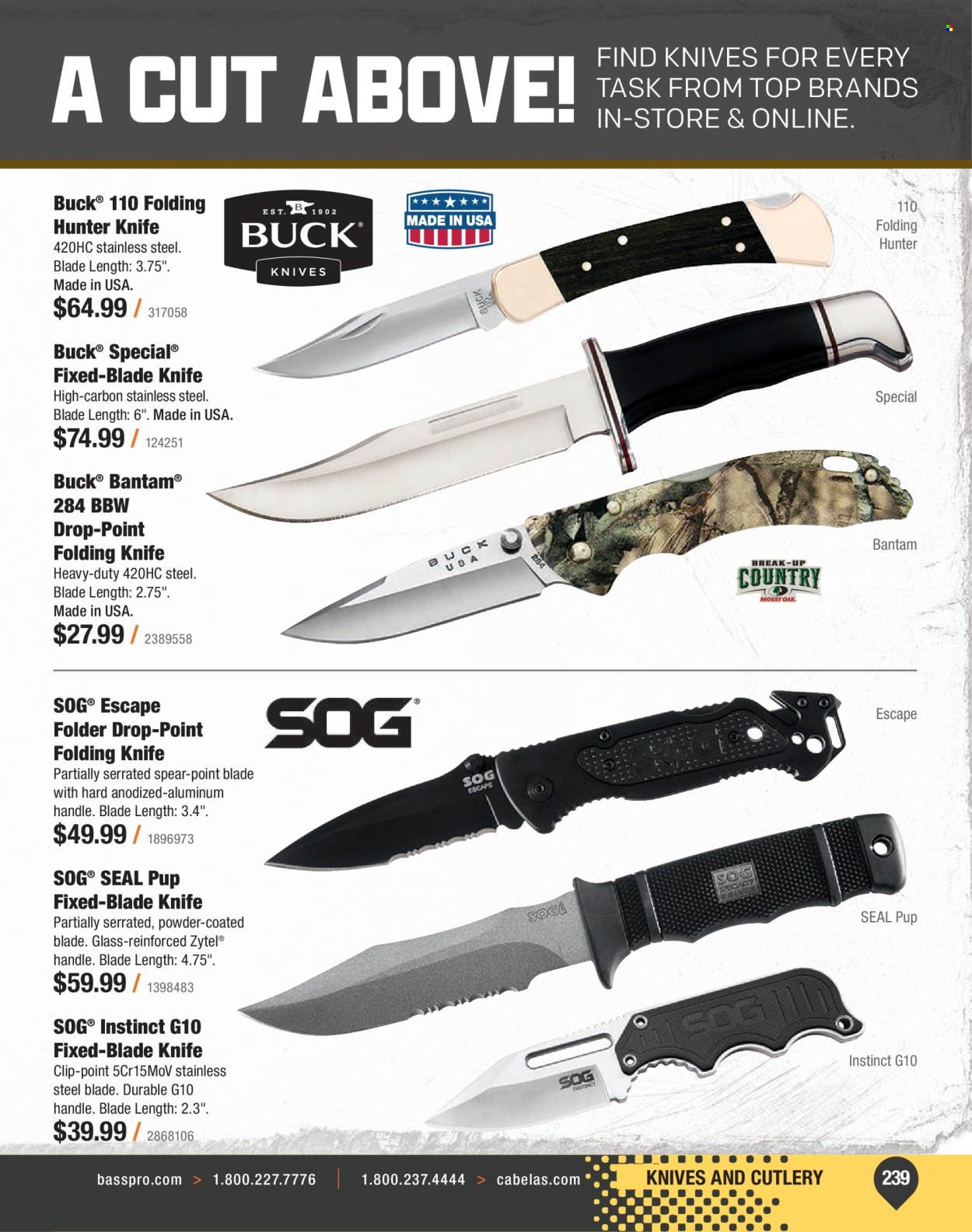 thumbnail - Cabela's Flyer - Sales products - folding knife, SOG. Page 239.