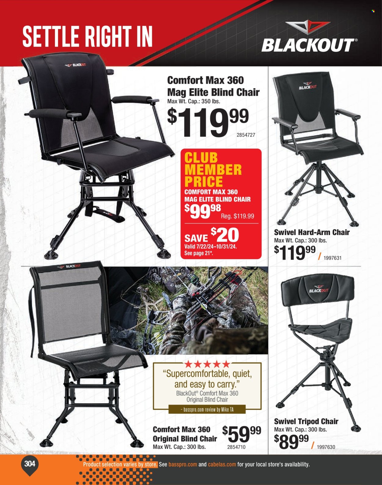thumbnail - Cabela's Flyer - Sales products - tripod, tripod chair, arm chair, chair, blackout, hunting accessories. Page 304.
