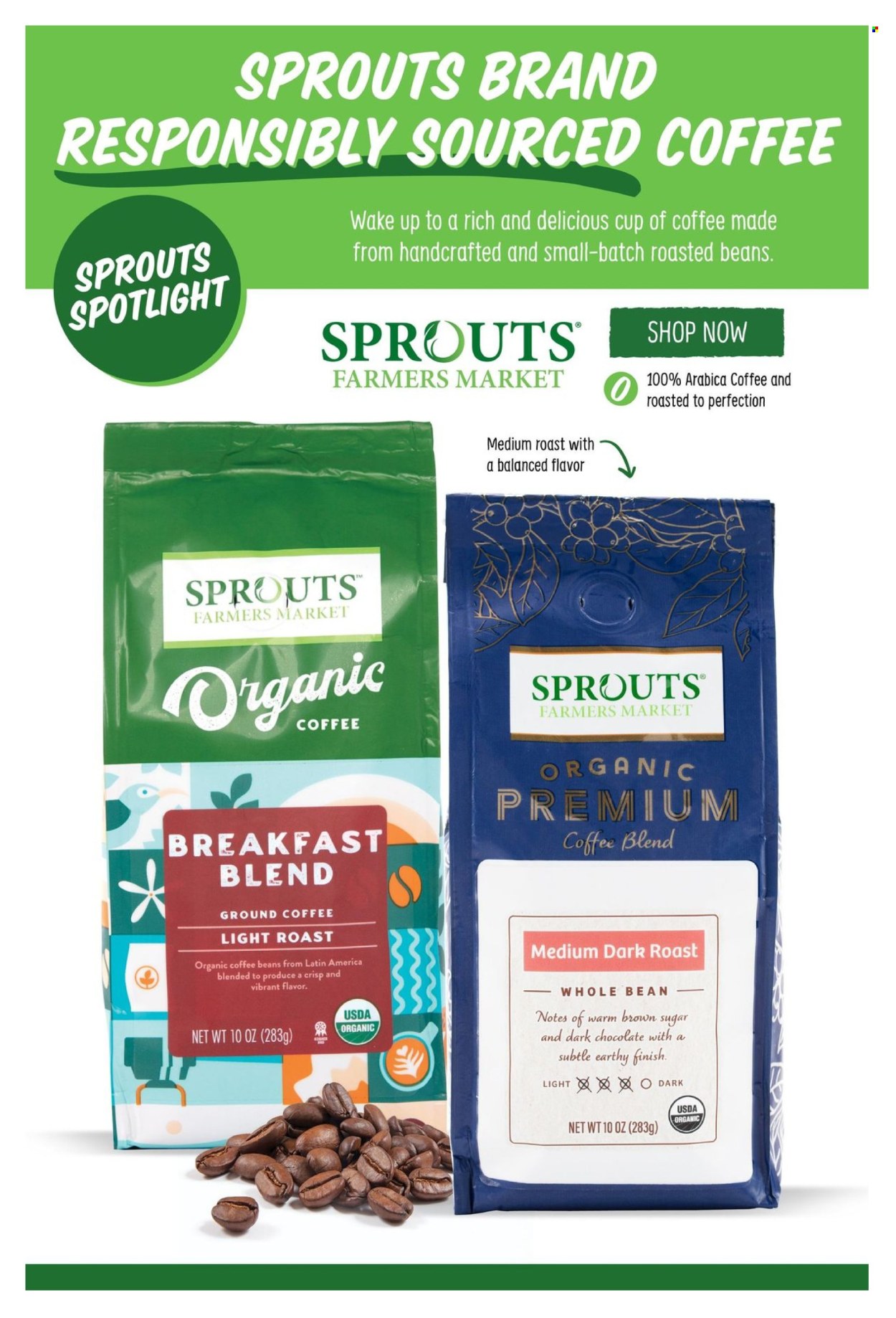 thumbnail - Sprouts Flyer - 07/24/2024 - 08/20/2024 - Sales products - chocolate, cane sugar, coffee beans, organic coffee, ground coffee, breakfast blend. Page 12.