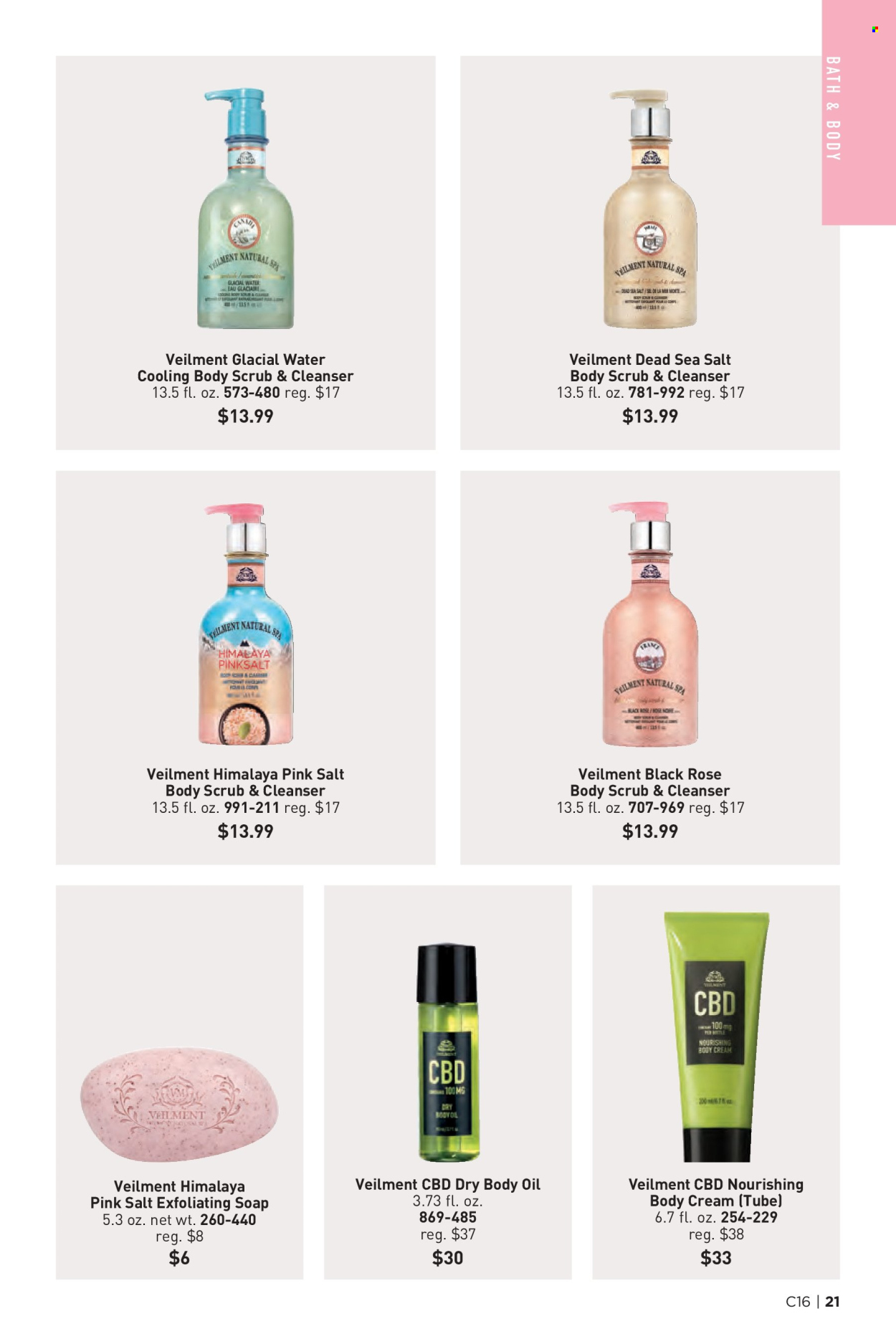 thumbnail - Avon Flyer - 07/31/2024 - 08/13/2024 - Sales products - soap, cleanser, body oil, body scrub, body cream. Page 21.