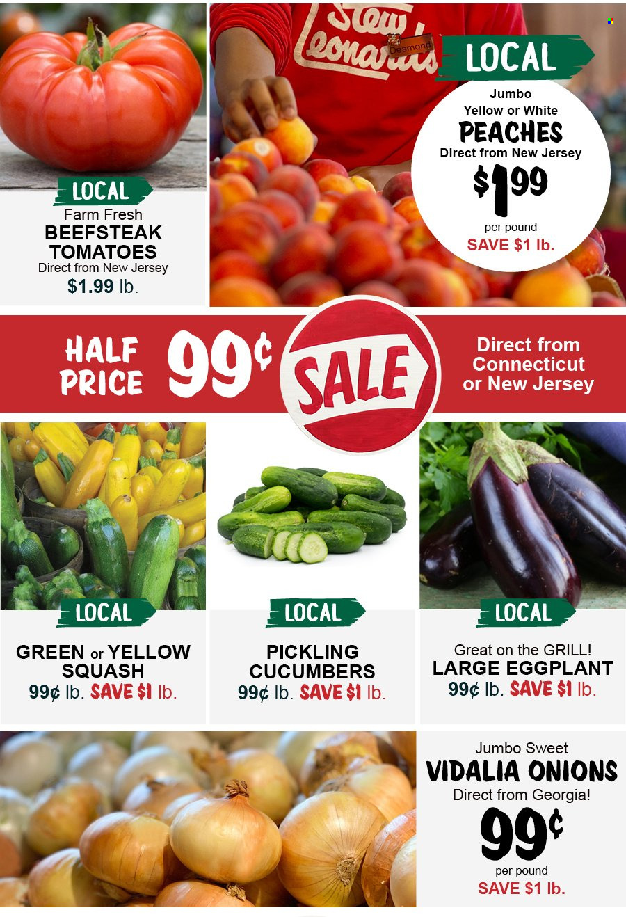 thumbnail - Stew Leonard's Flyer - 07/31/2024 - 08/06/2024 - Sales products - cucumber, tomatoes, onion, eggplant, yellow squash, peaches. Page 5.
