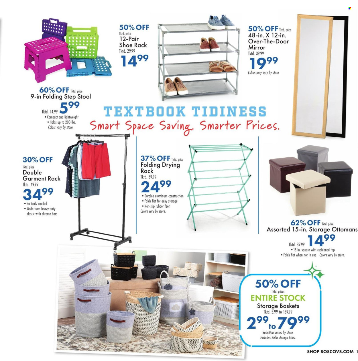 thumbnail - Boscov's Flyer - 07/04/2024 - 08/28/2024 - Sales products - bars, Bella, basket, drying rack, textbook, stool, garment rack, shoe rack, tote. Page 13.